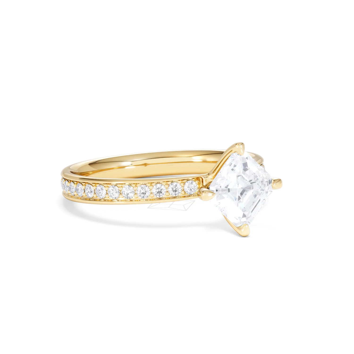 Origin Twist 1.00ct Asscher Cut Lab Diamond Solitaire Engagement Ring with Side Stones in 18K Yellow Gold - Image 14