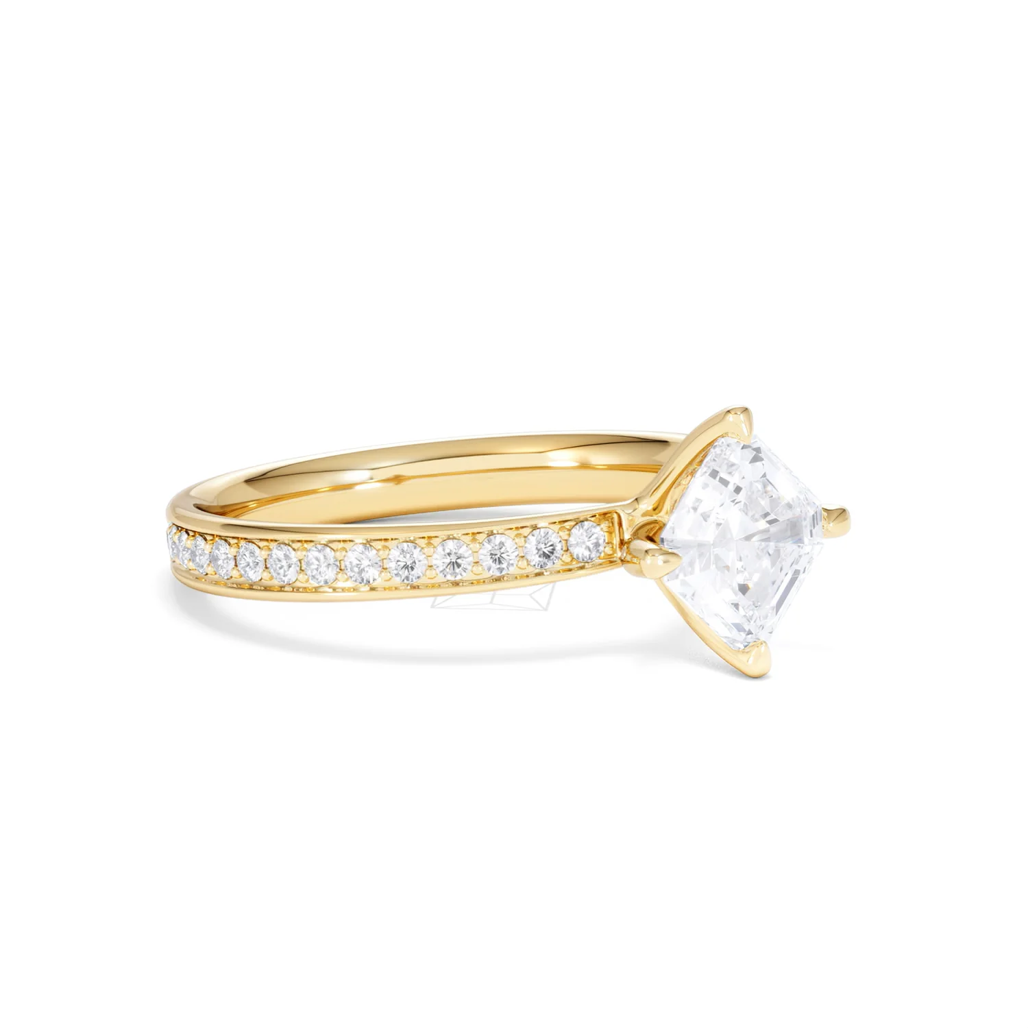 Origin Twist 1.00ct Asscher Cut Lab Diamond Solitaire Engagement Ring with Side Stones in 18K Yellow Gold - Image 16
