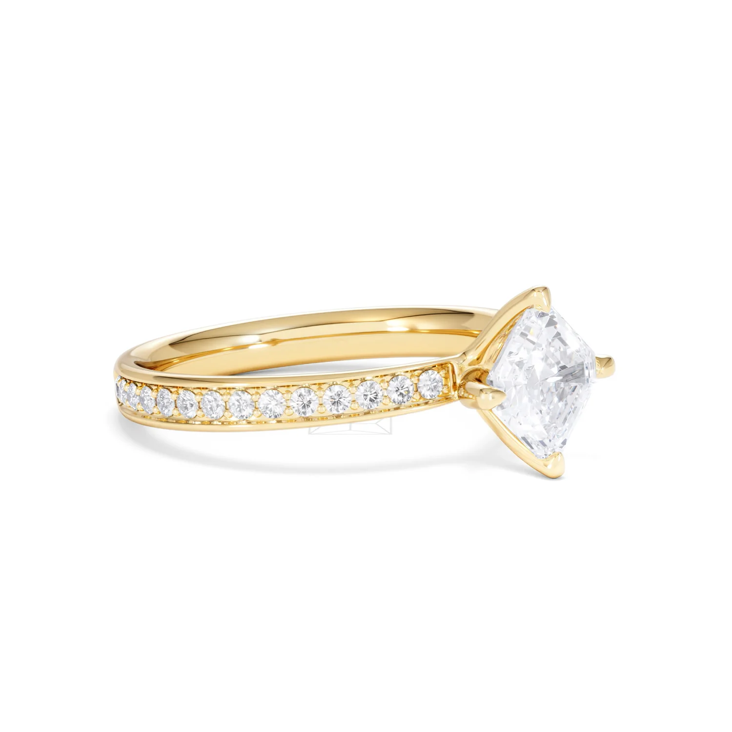 Origin Twist 1.00ct Asscher Cut Lab Diamond Solitaire Engagement Ring with Side Stones in 18K Yellow Gold - Image 17