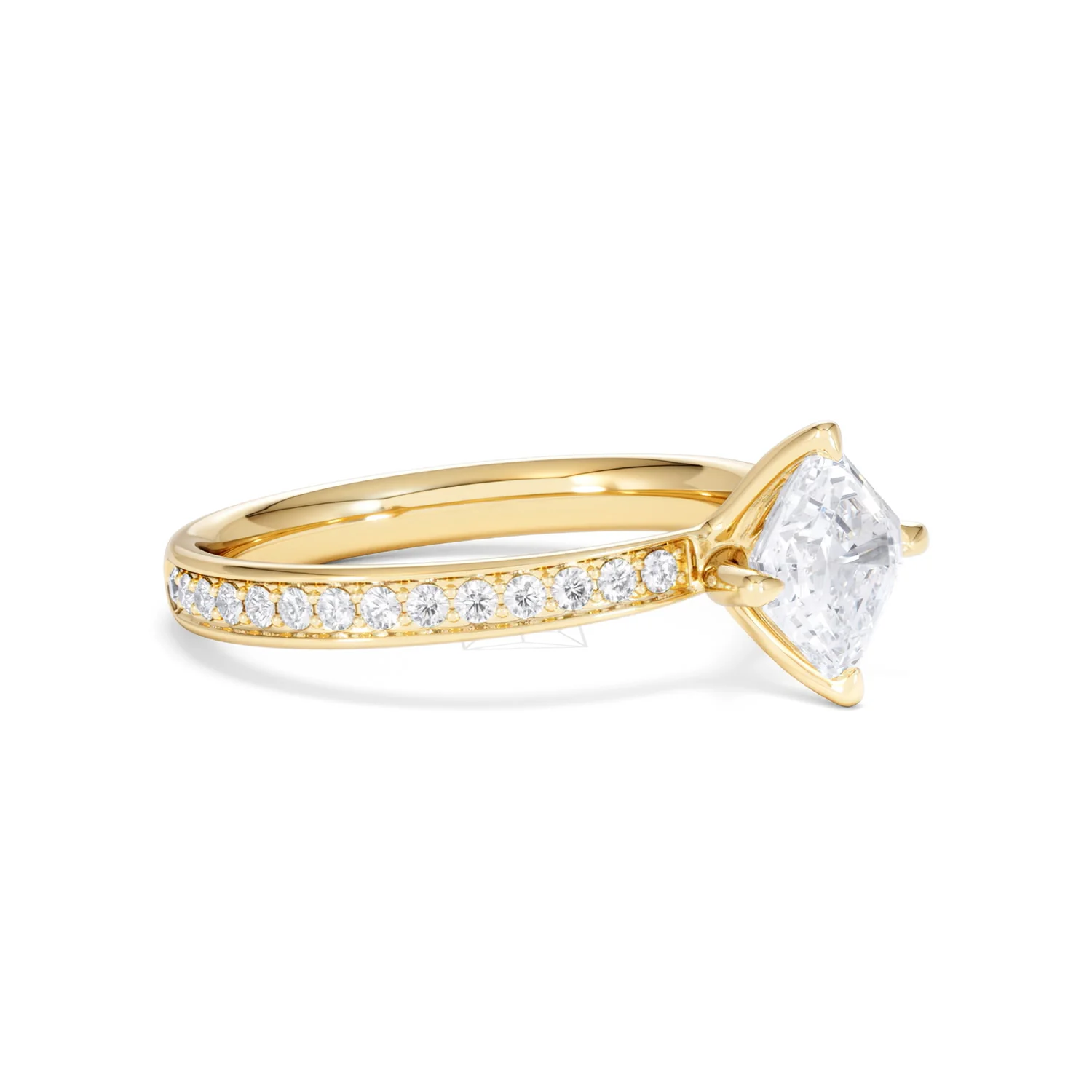 Origin Twist 1.00ct Asscher Cut Lab Diamond Solitaire Engagement Ring with Side Stones in 18K Yellow Gold - Image 18