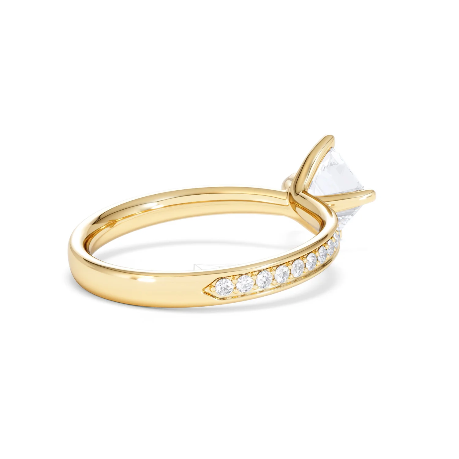 Origin Twist 1.00ct Asscher Cut Lab Diamond Solitaire Engagement Ring with Side Stones in 18K Yellow Gold - Image 37