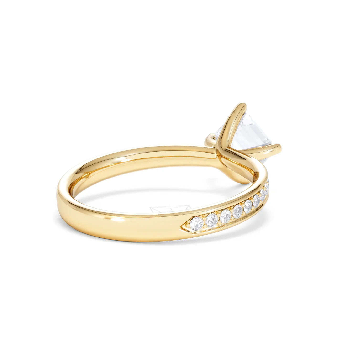 Origin Twist 1.00ct Asscher Cut Lab Diamond Solitaire Engagement Ring with Side Stones in 18K Yellow Gold - Image 39