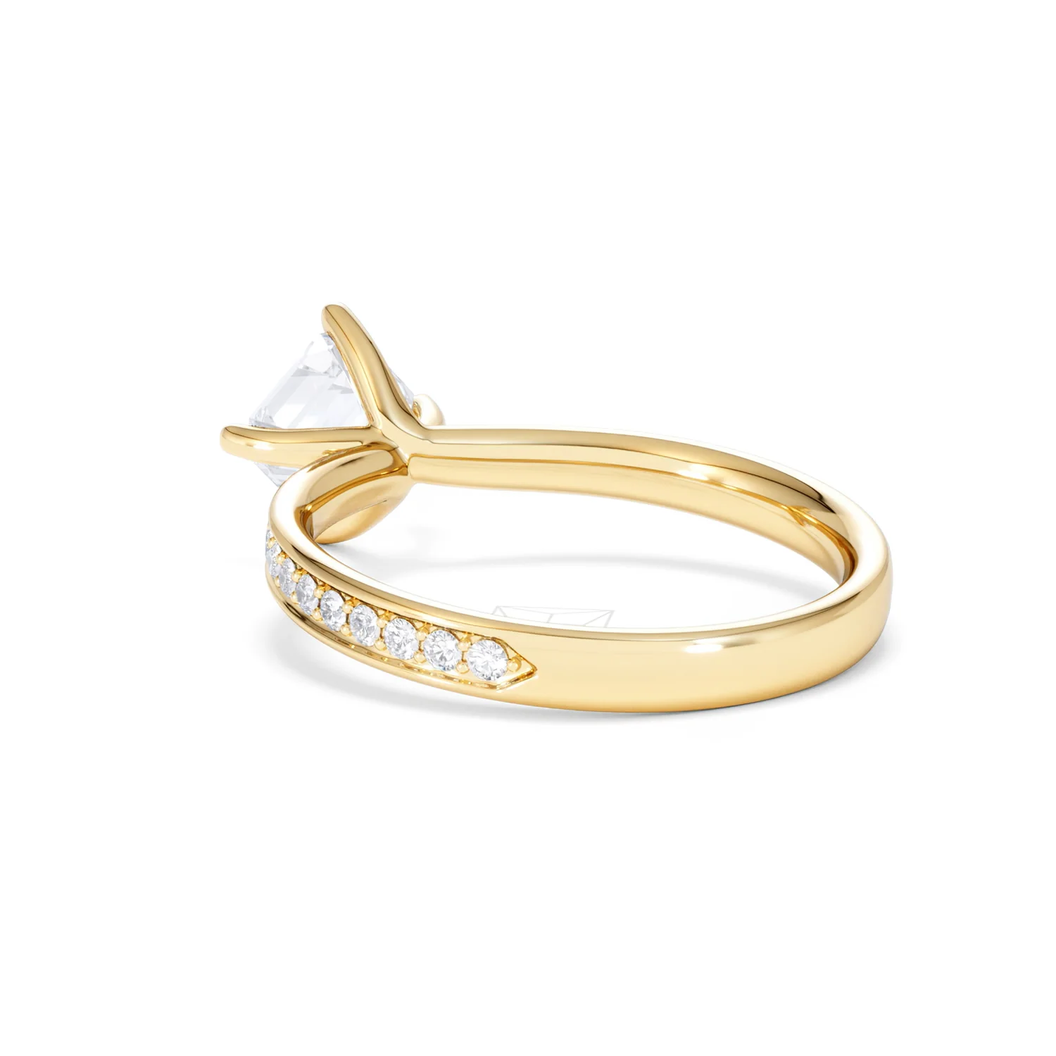 Origin Twist 1.00ct Asscher Cut Lab Diamond Solitaire Engagement Ring with Side Stones in 18K Yellow Gold - Image 55