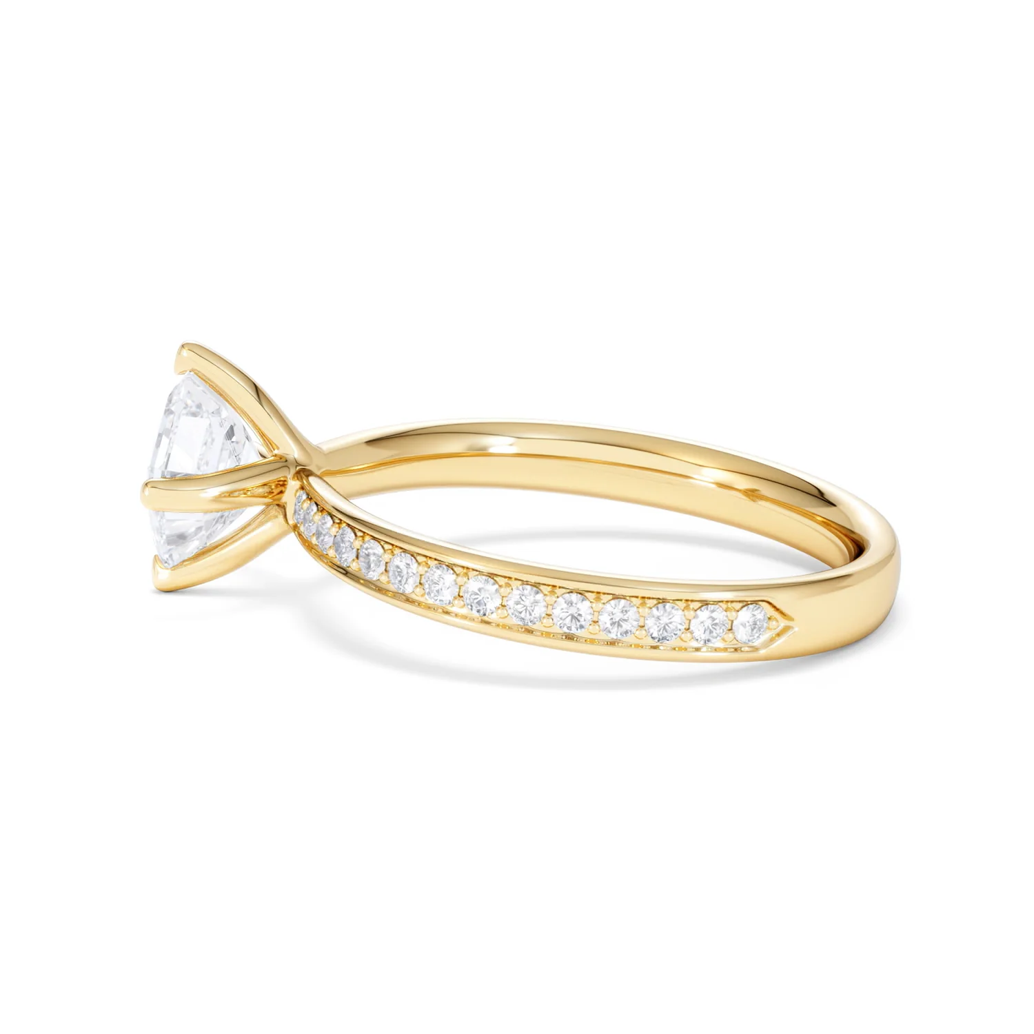 Origin Twist 1.00ct Asscher Cut Lab Diamond Solitaire Engagement Ring with Side Stones in 18K Yellow Gold - Image 65