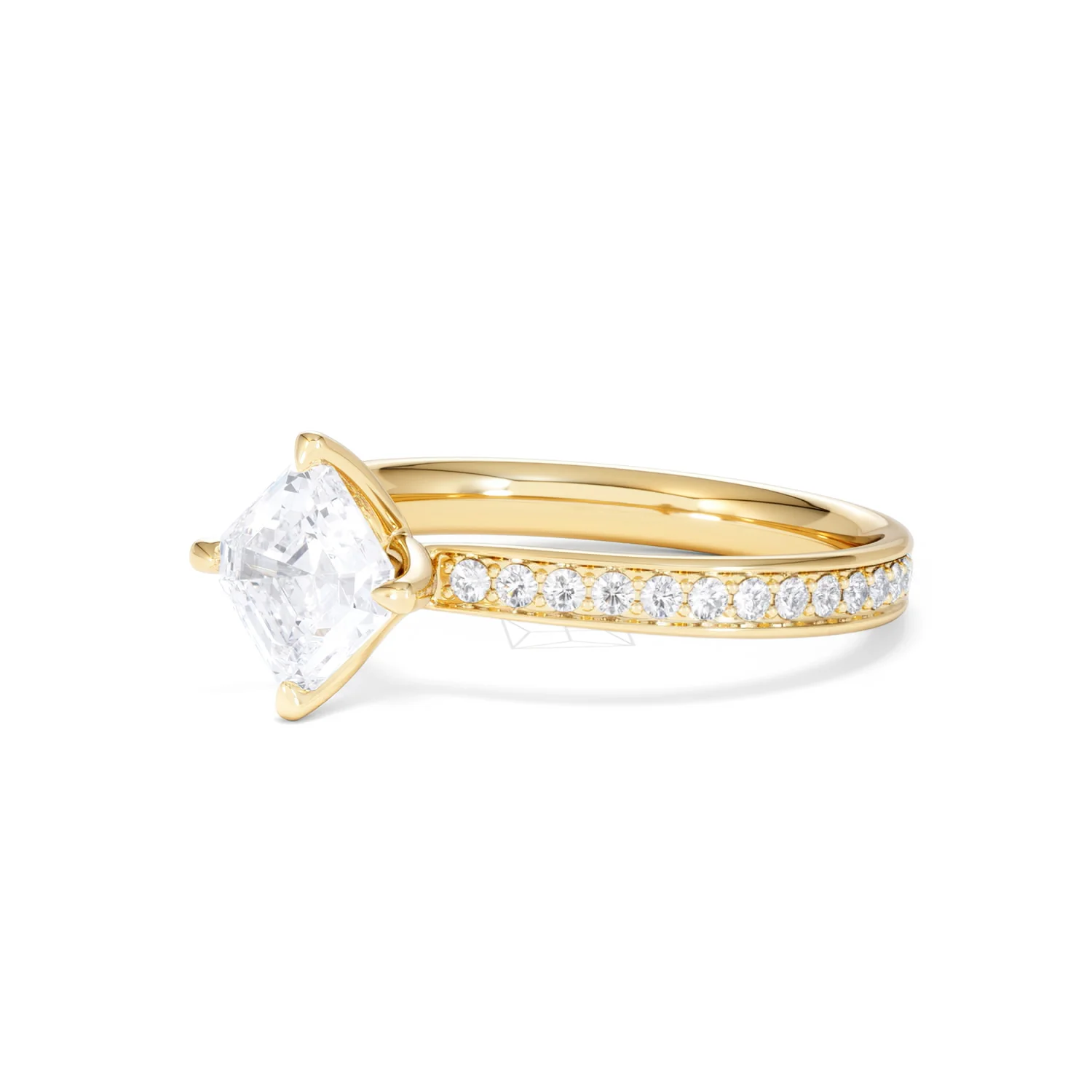 Origin Twist 1.00ct Asscher Cut Lab Diamond Solitaire Engagement Ring with Side Stones in 18K Yellow Gold - Image 78