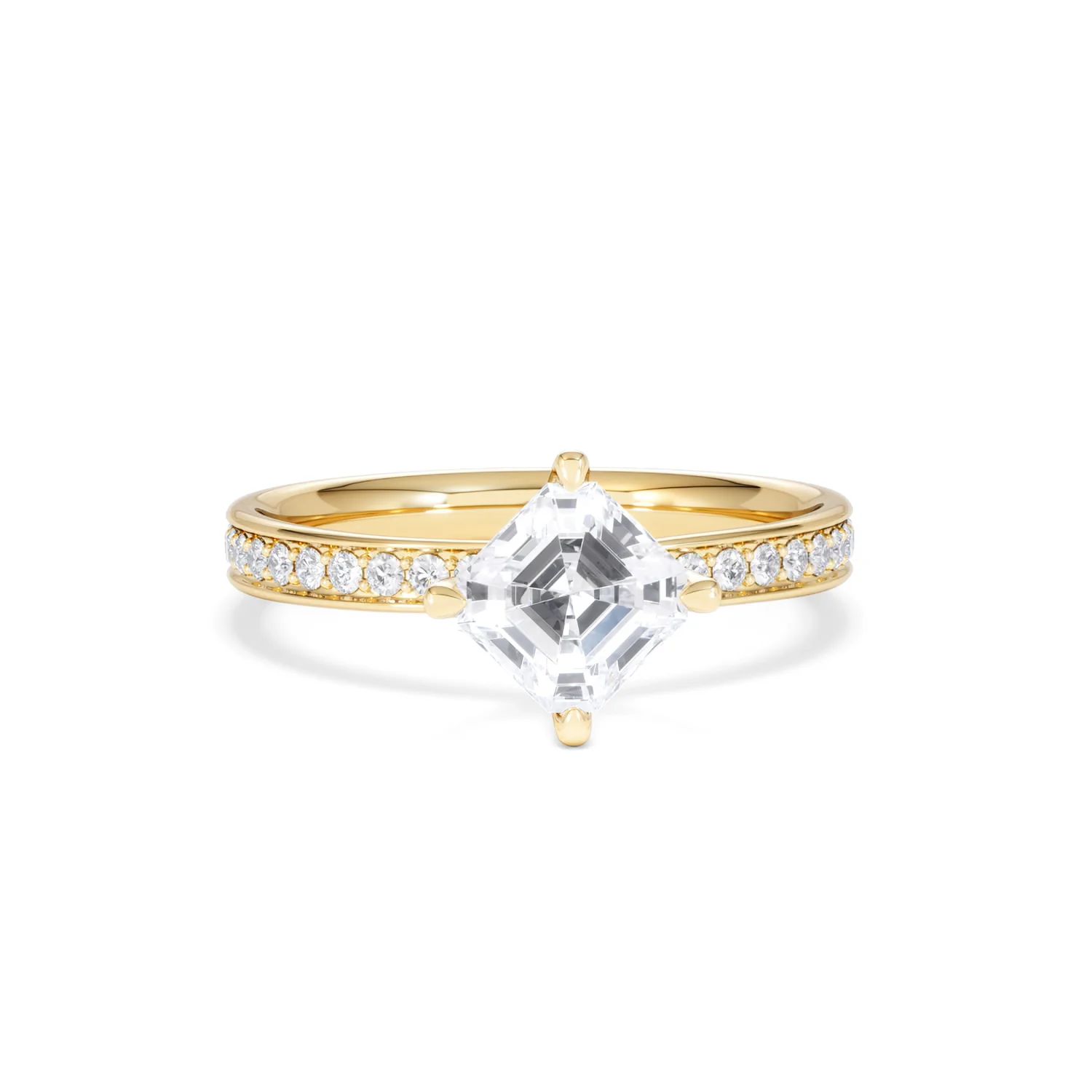 Origin Twist 1.00ct Asscher Cut Lab Diamond Solitaire Engagement Ring with Side Stones in 18K Yellow Gold - Image 8