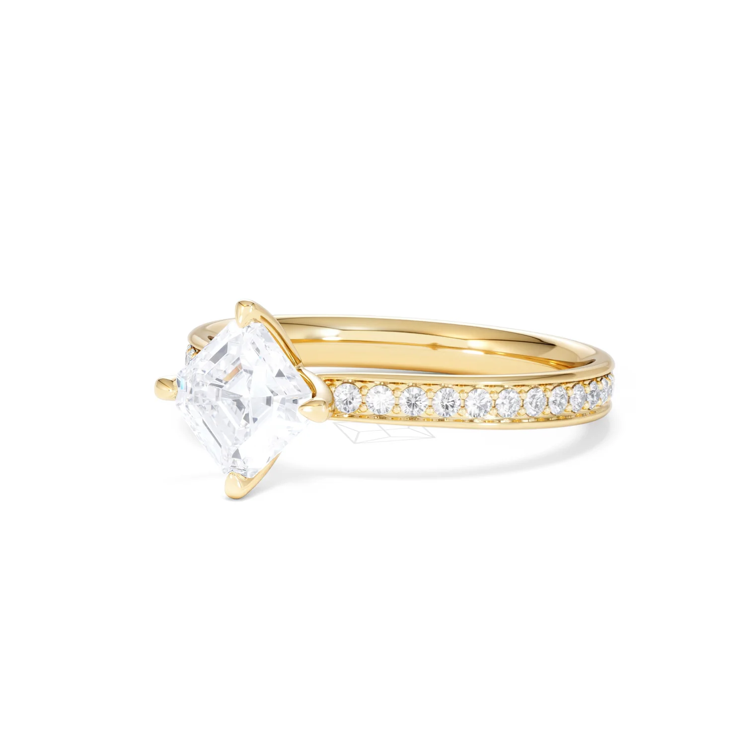 Origin Twist 1.00ct Asscher Cut Lab Diamond Solitaire Engagement Ring with Side Stones in 18K Yellow Gold - Image 80