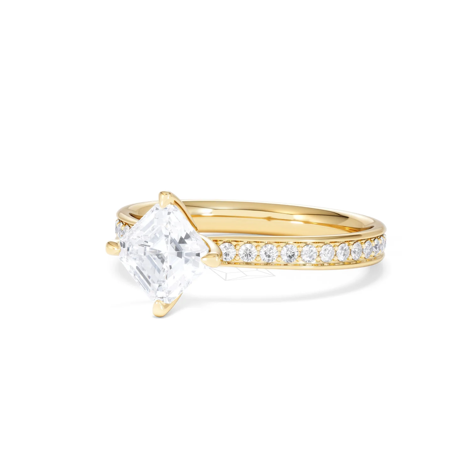 Origin Twist 1.00ct Asscher Cut Lab Diamond Solitaire Engagement Ring with Side Stones in 18K Yellow Gold - Image 81