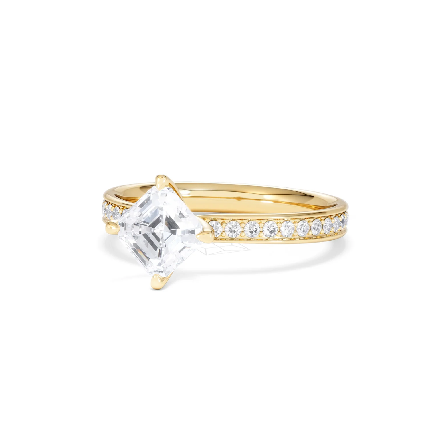 Origin Twist 1.00ct Asscher Cut Lab Diamond Solitaire Engagement Ring with Side Stones in 18K Yellow Gold - Image 82
