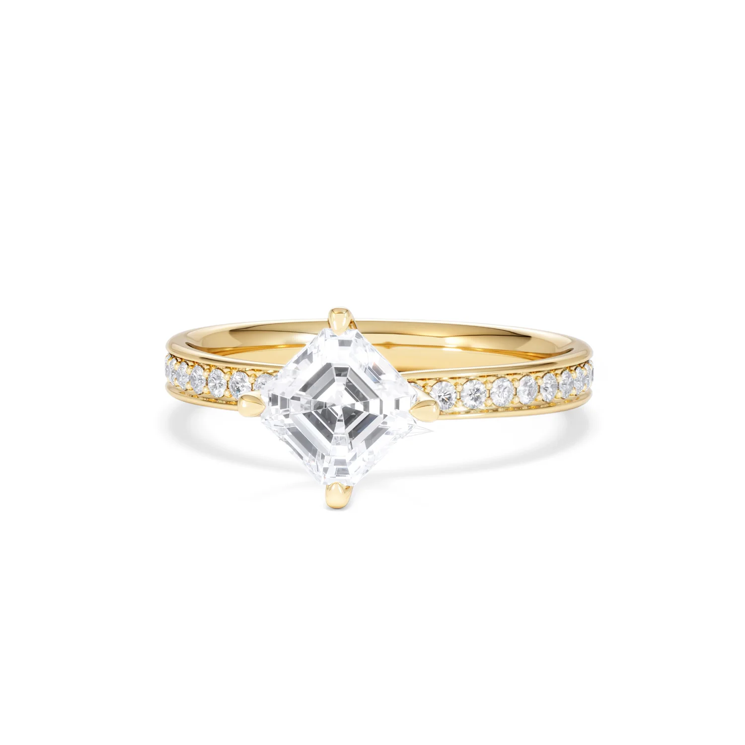 Origin Twist 1.00ct Asscher Cut Lab Diamond Solitaire Engagement Ring with Side Stones in 18K Yellow Gold - Image 85