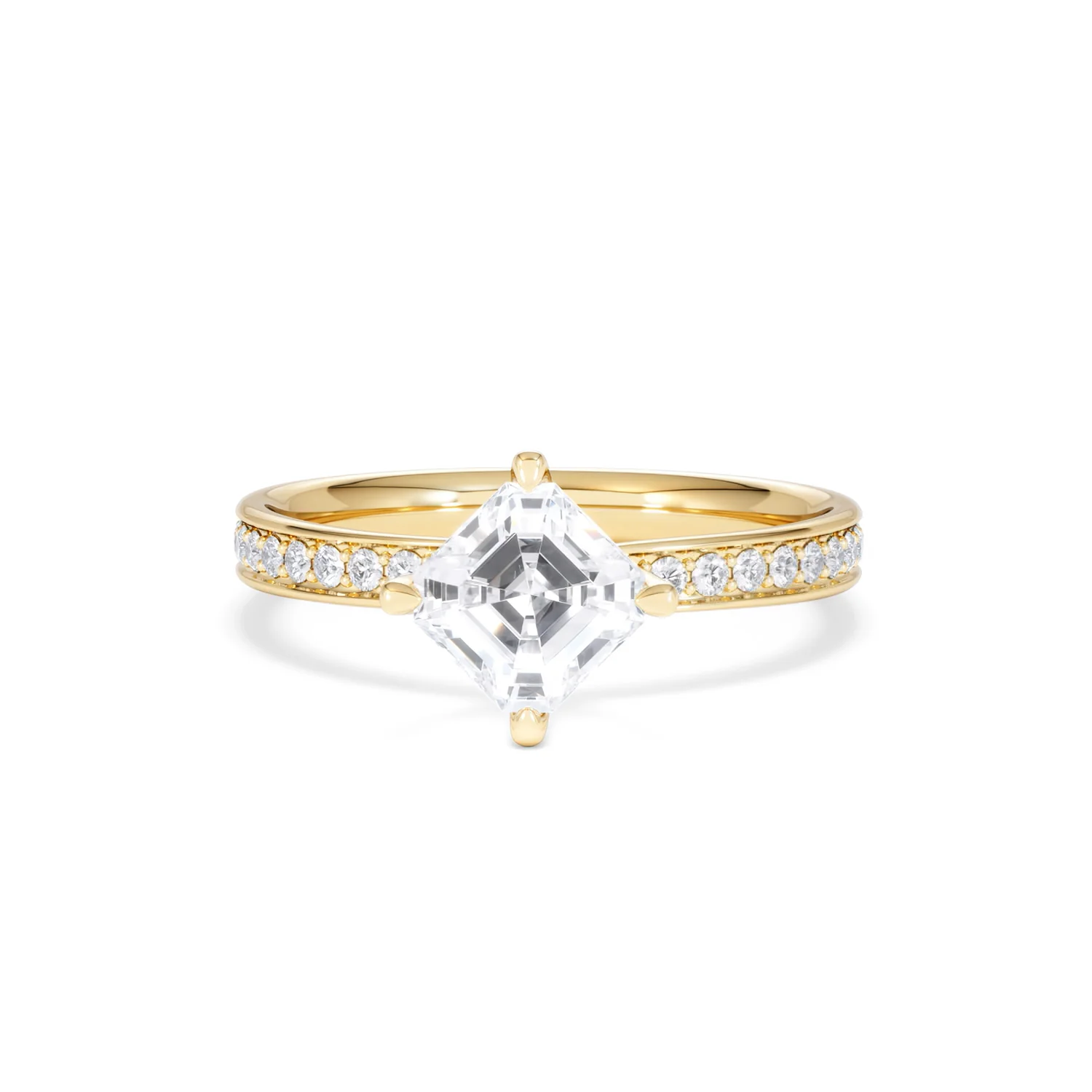 Origin Twist 1.00ct Asscher Cut Lab Diamond Solitaire Engagement Ring with Side Stones in 18K Yellow Gold - Image 86