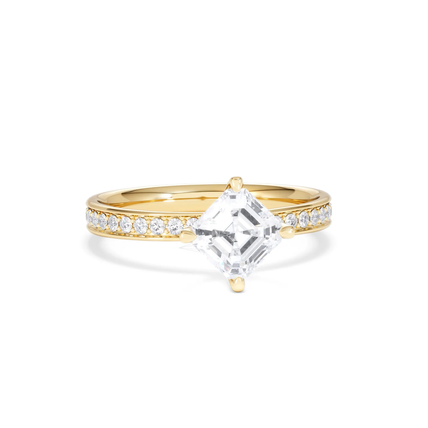 Origin Twist 1.00ct Asscher Cut Lab Diamond Solitaire Engagement Ring with Side Stones in 18K Yellow Gold - Image 9
