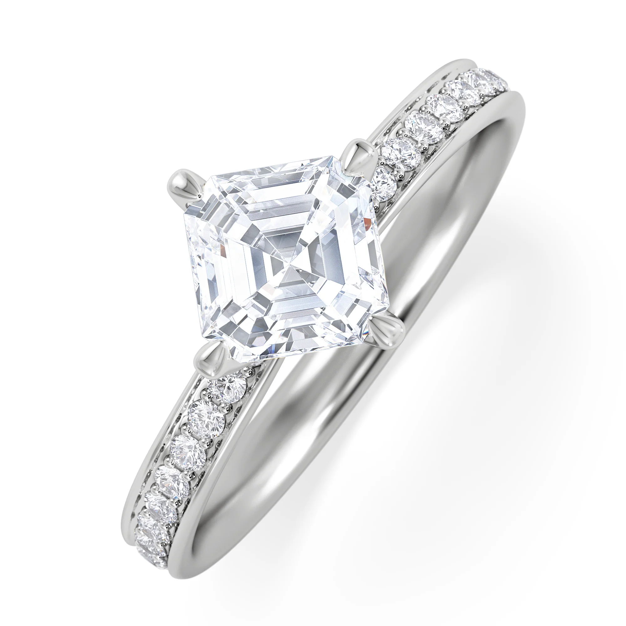 Origin Twist 1.00ct Asscher Cut Lab Diamond Solitaire Engagement Ring with Side Stones in Platinum