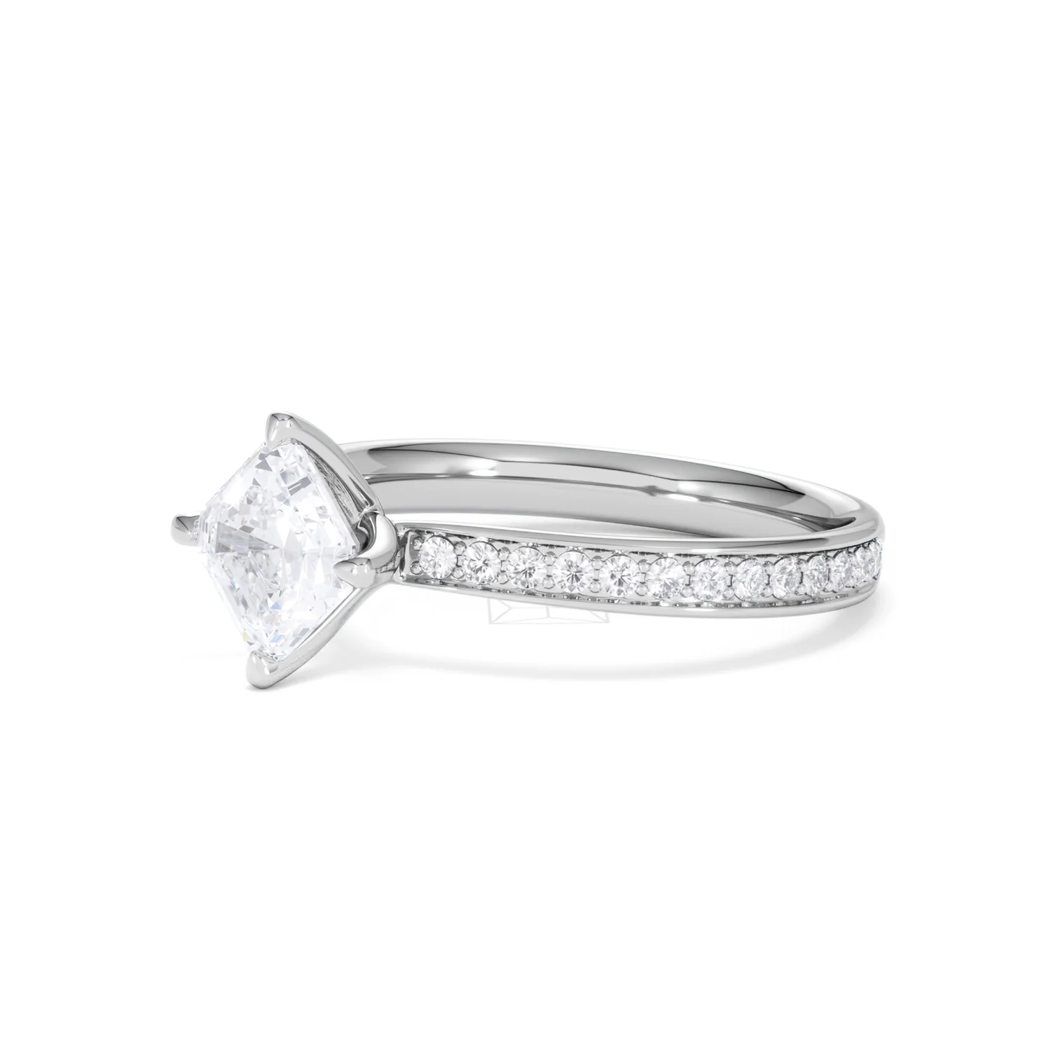 Origin Twist 1.00ct Asscher Cut Lab Diamond Solitaire Engagement Ring with Side Stones in Platinum - Image 77