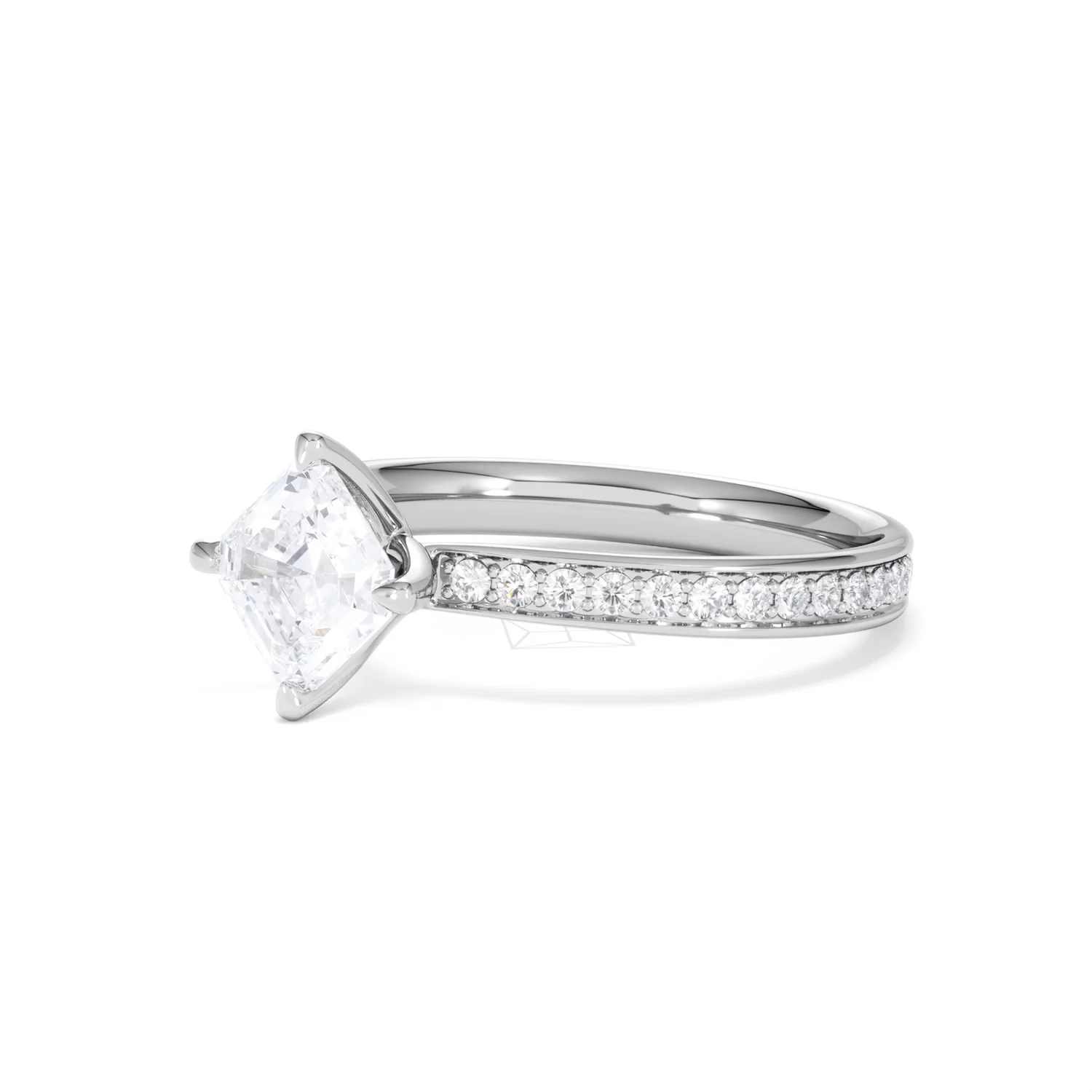 Origin Twist 1.00ct Asscher Cut Lab Diamond Solitaire Engagement Ring with Side Stones in Platinum - Image 78