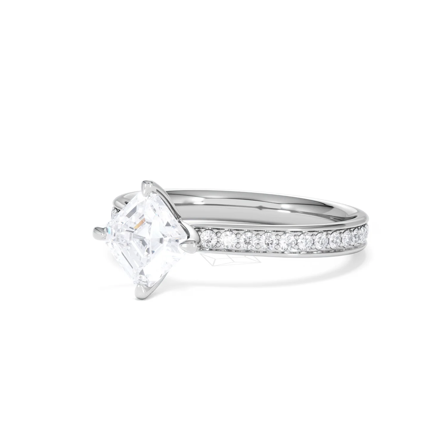 Origin Twist 1.00ct Asscher Cut Lab Diamond Solitaire Engagement Ring with Side Stones in Platinum - Image 80