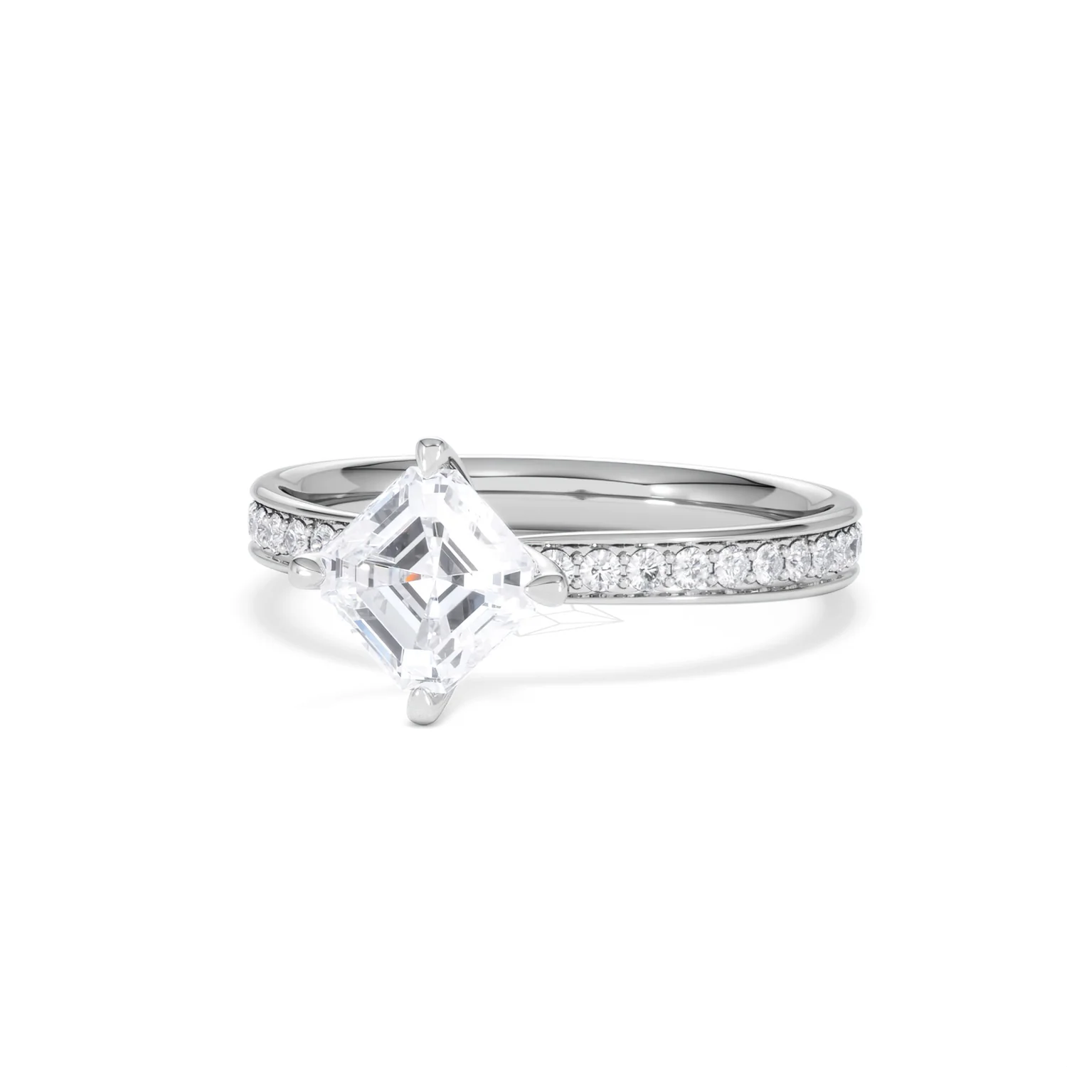 Origin Twist 1.00ct Asscher Cut Lab Diamond Solitaire Engagement Ring with Side Stones in Platinum - Image 83