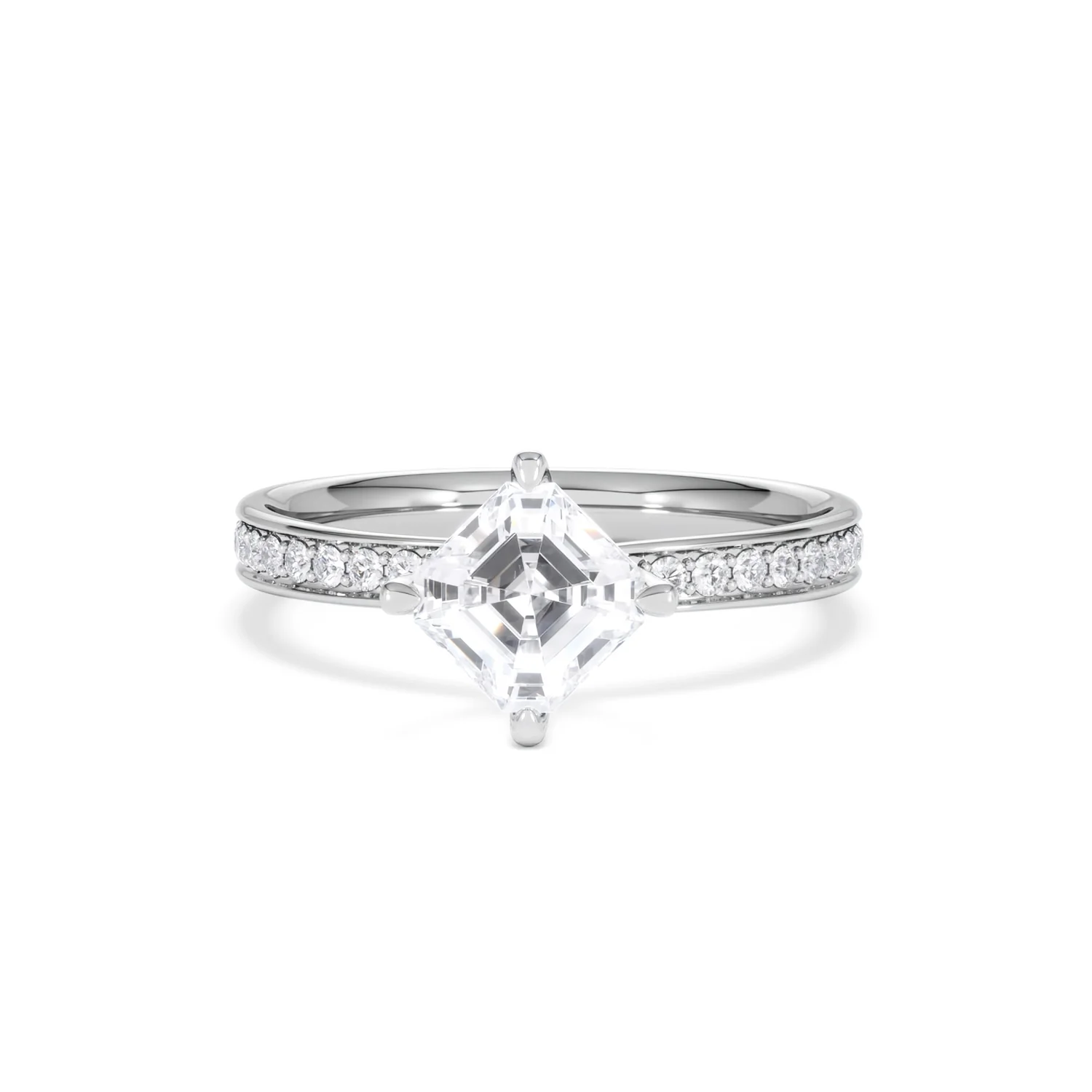 Origin Twist 1.00ct Asscher Cut Lab Diamond Solitaire Engagement Ring with Side Stones in Platinum - Image 86