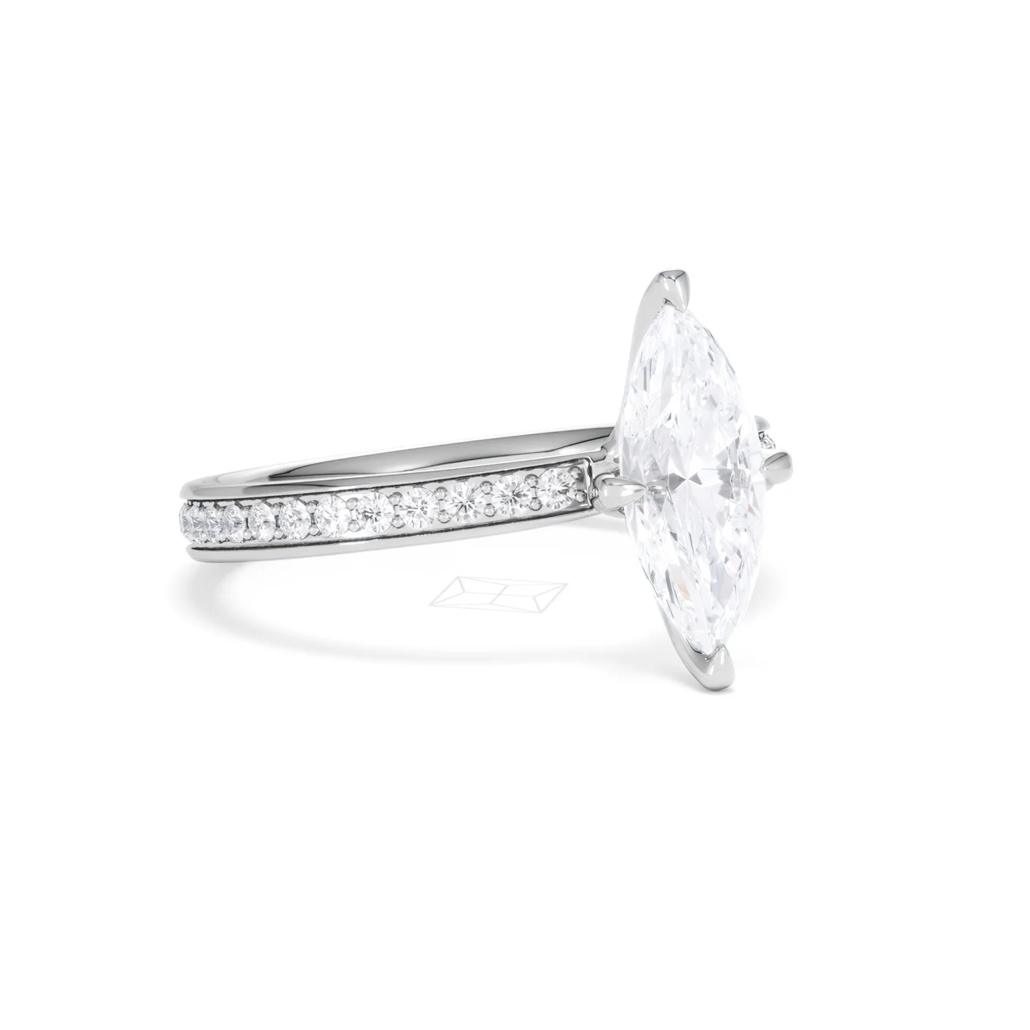 Origin Twist 1.00ct Marquise Cut Lab Diamond Solitaire Engagement Ring with Side Stones in 18K White Gold - Image 14