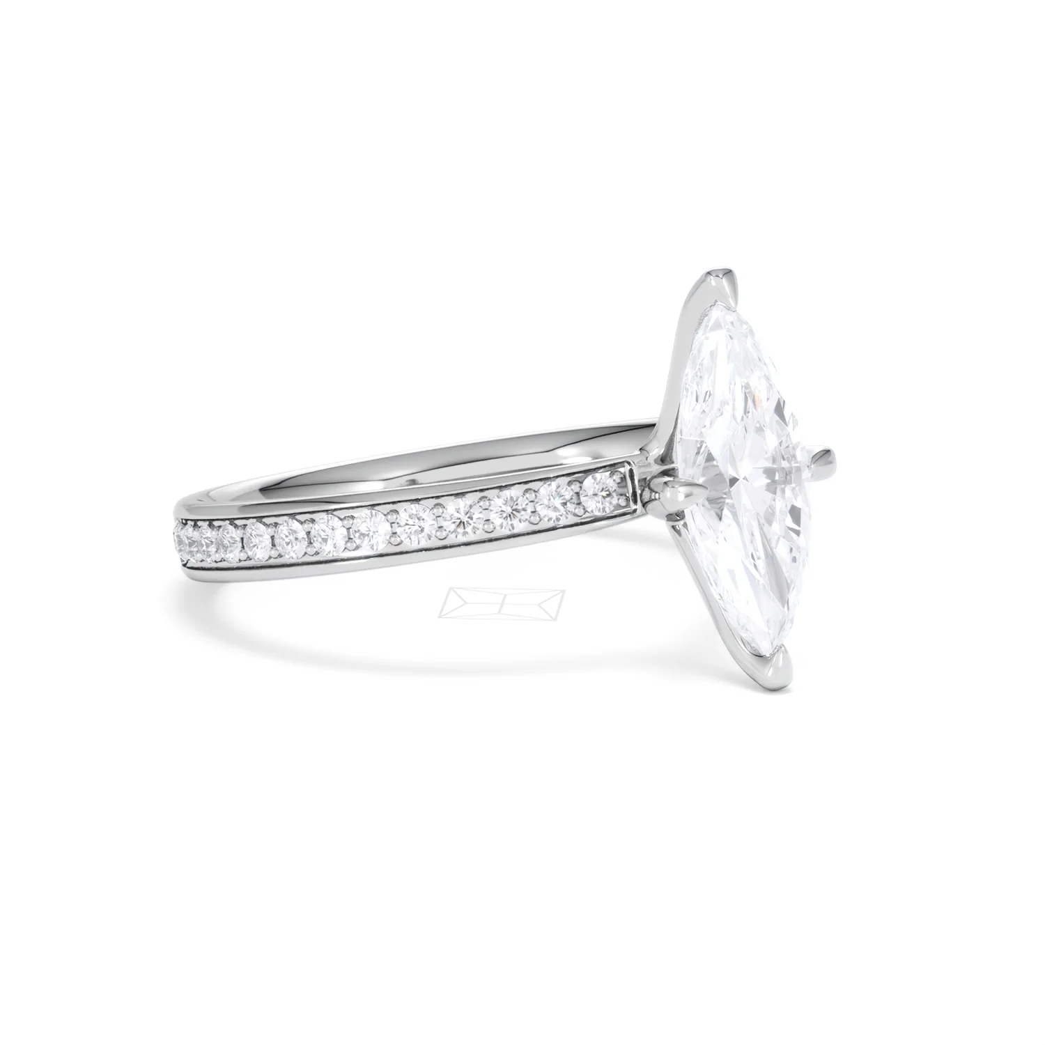 Origin Twist 1.00ct Marquise Cut Lab Diamond Solitaire Engagement Ring with Side Stones in 18K White Gold - Image 16