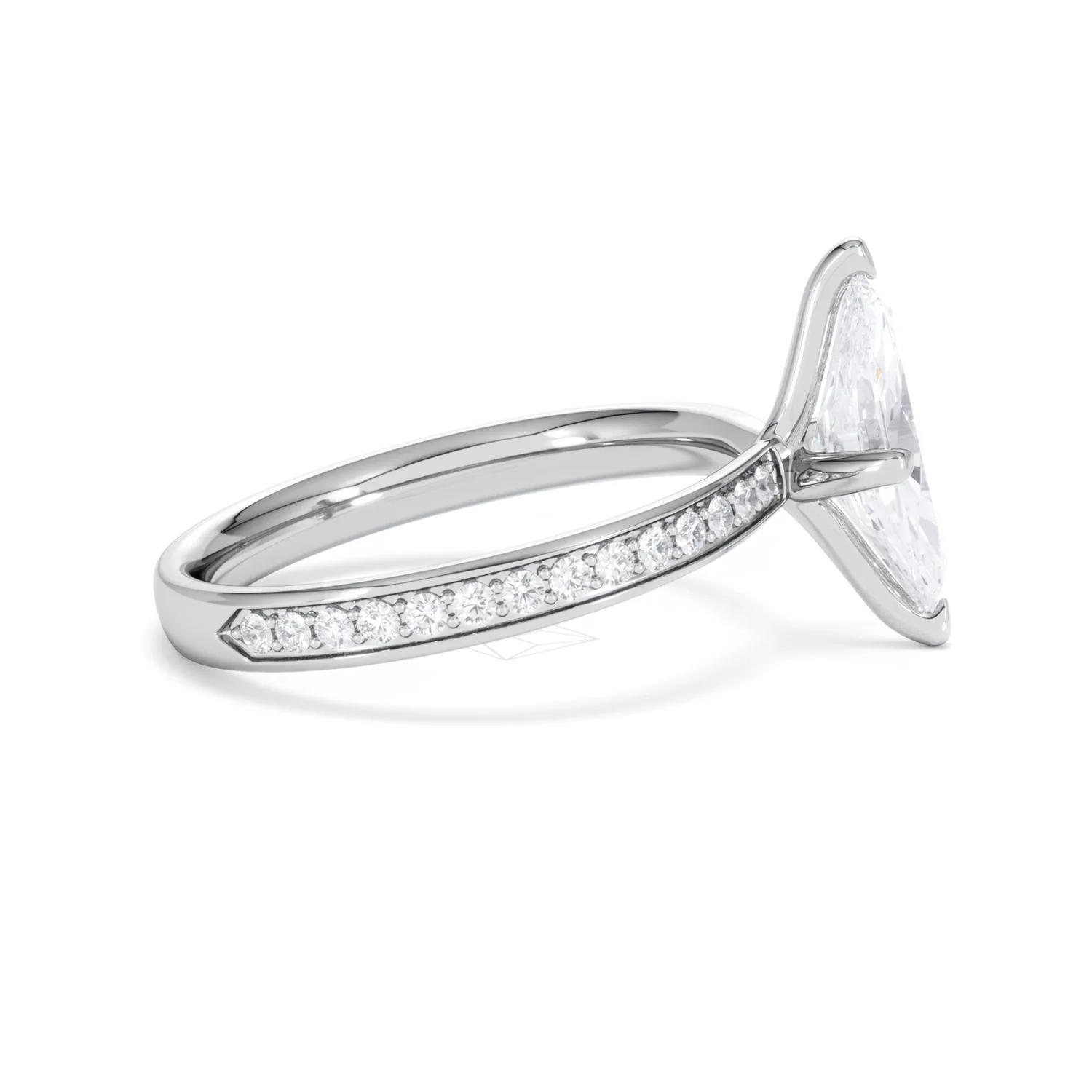 Origin Twist 1.00ct Marquise Cut Lab Diamond Solitaire Engagement Ring with Side Stones in 18K White Gold - Image 26