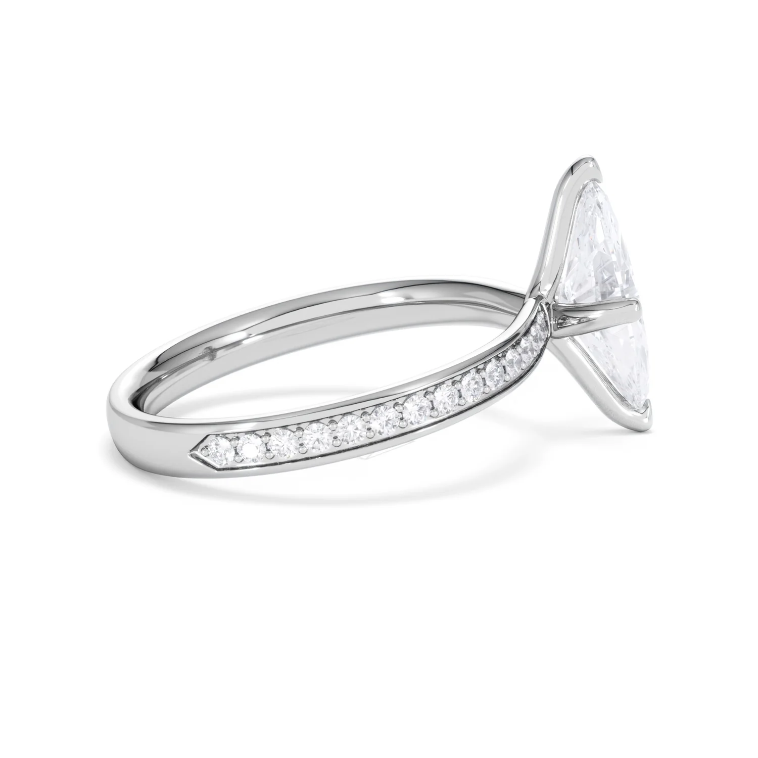 Origin Twist 1.00ct Marquise Cut Lab Diamond Solitaire Engagement Ring with Side Stones in 18K White Gold - Image 29