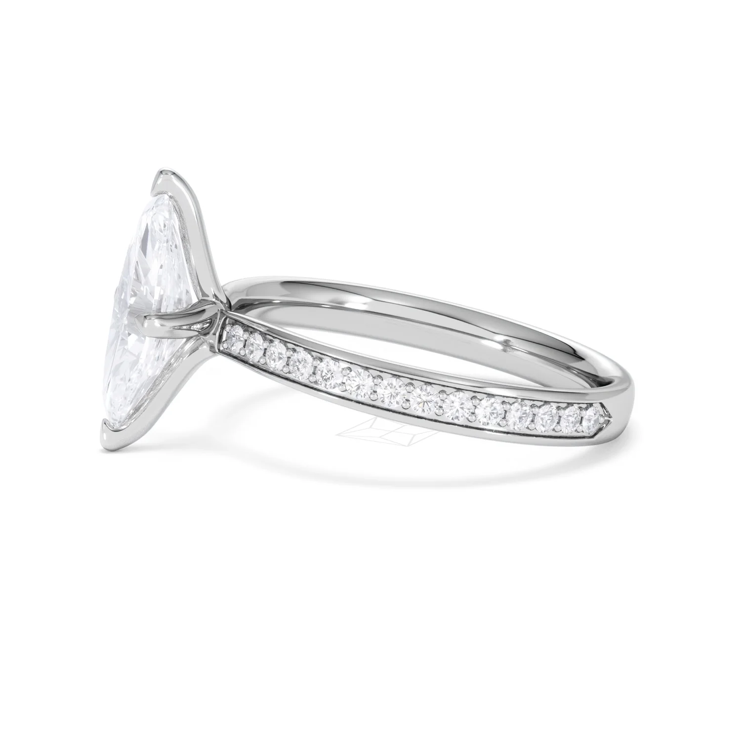 Origin Twist 1.00ct Marquise Cut Lab Diamond Solitaire Engagement Ring with Side Stones in 18K White Gold - Image 70