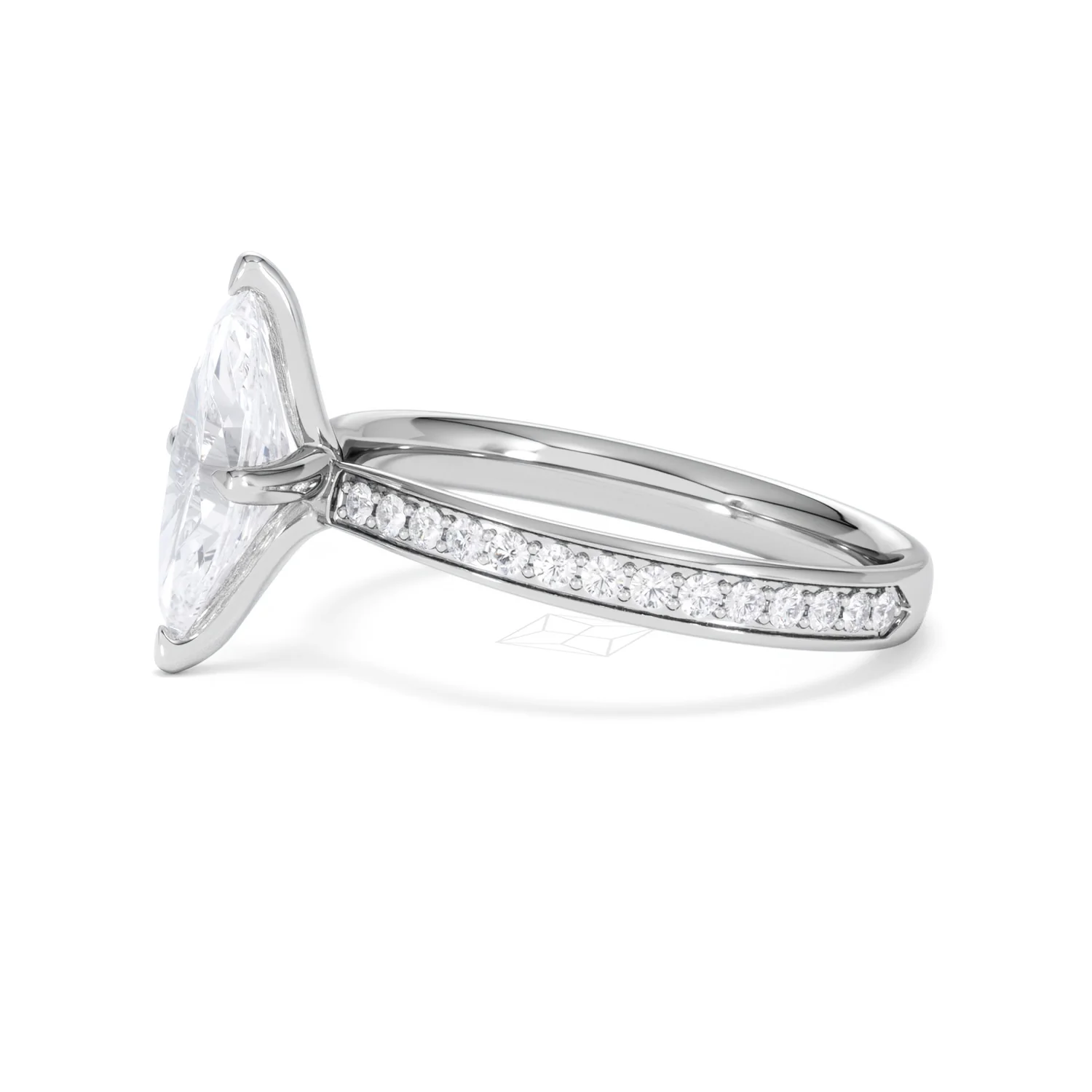 Origin Twist 1.00ct Marquise Cut Lab Diamond Solitaire Engagement Ring with Side Stones in 18K White Gold - Image 71