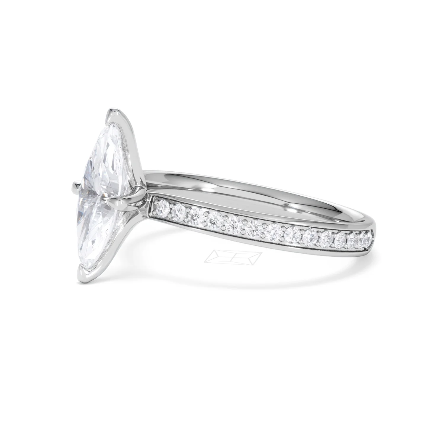 Origin Twist 1.00ct Marquise Cut Lab Diamond Solitaire Engagement Ring with Side Stones in 18K White Gold - Image 74