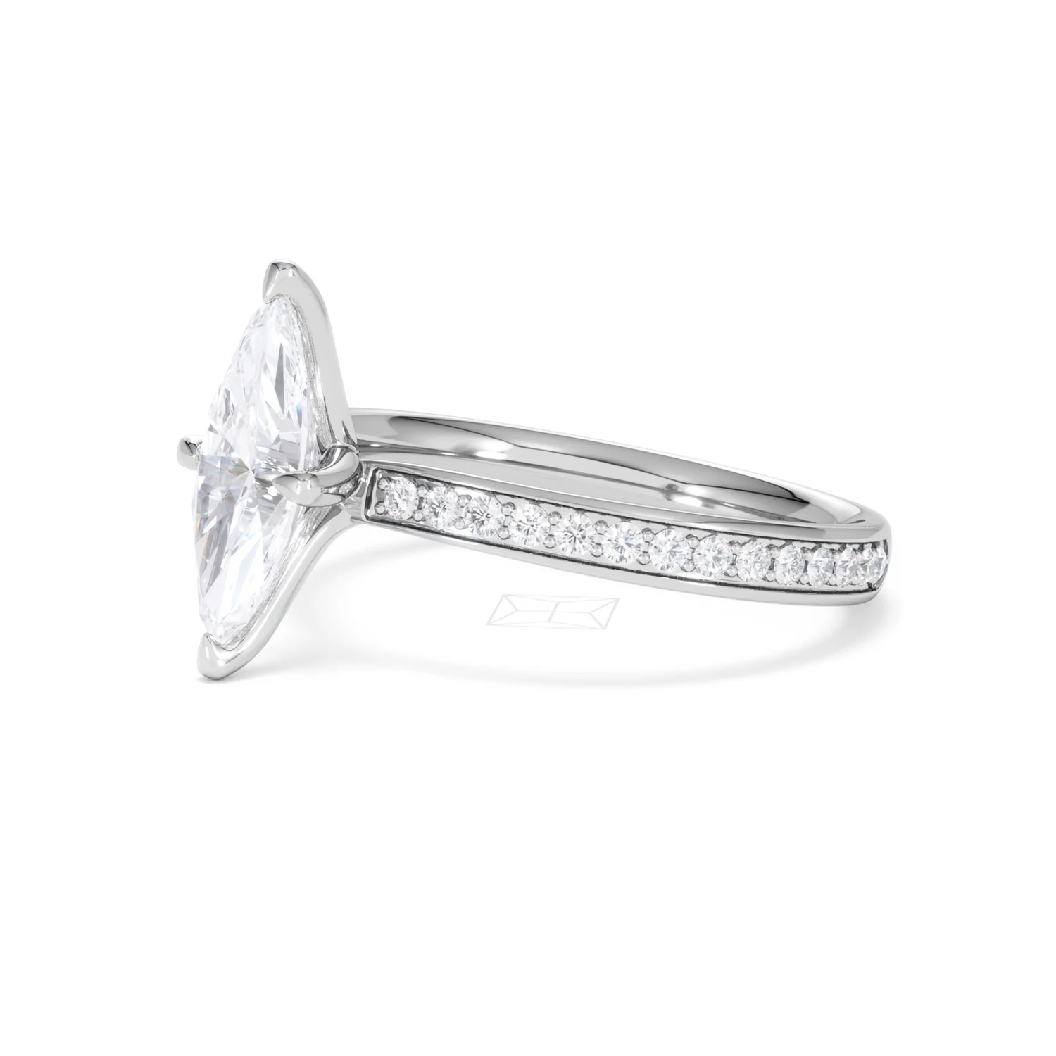 Origin Twist 1.00ct Marquise Cut Lab Diamond Solitaire Engagement Ring with Side Stones in 18K White Gold - Image 75