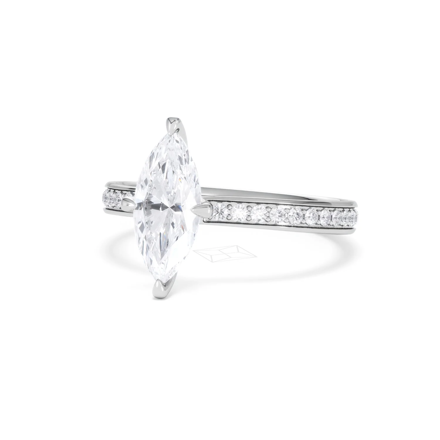 Origin Twist 1.00ct Marquise Cut Lab Diamond Solitaire Engagement Ring with Side Stones in 18K White Gold - Image 82