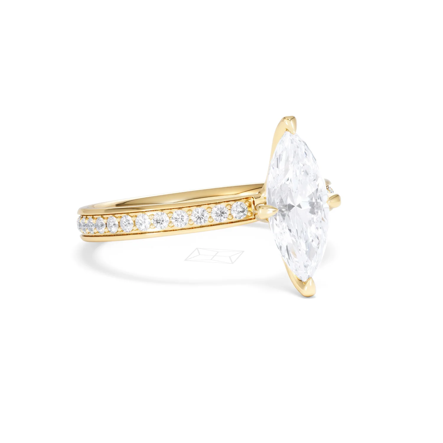 Origin Twist 1.00ct Marquise Cut Lab Diamond Solitaire Engagement Ring with Side Stones in 18K Yellow Gold - Image 14