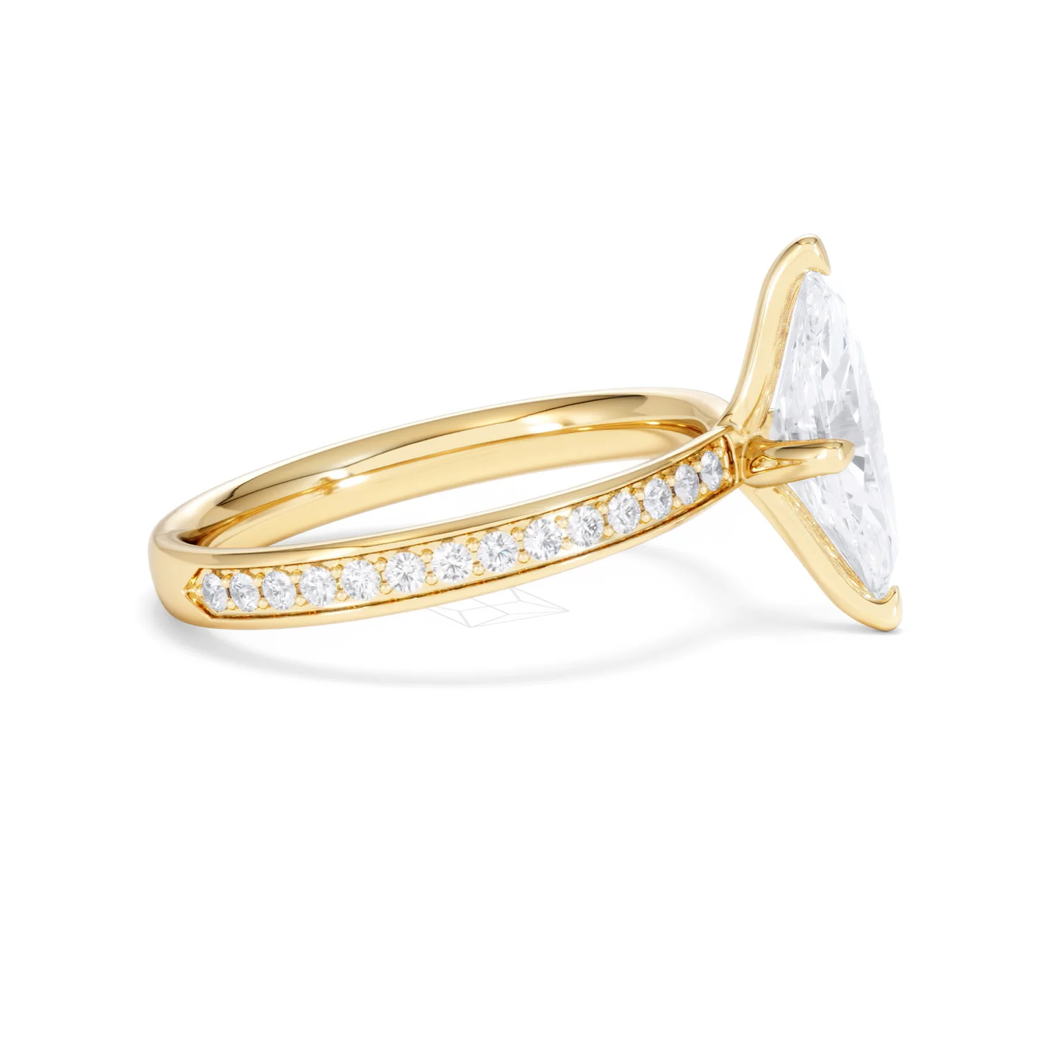 Origin Twist 1.00ct Marquise Cut Lab Diamond Solitaire Engagement Ring with Side Stones in 18K Yellow Gold - Image 24