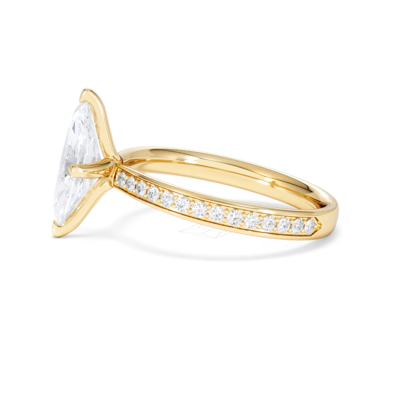 Origin Twist 1.00ct Marquise Cut Lab Diamond Solitaire Engagement Ring with Side Stones in 18K Yellow Gold - Image 69