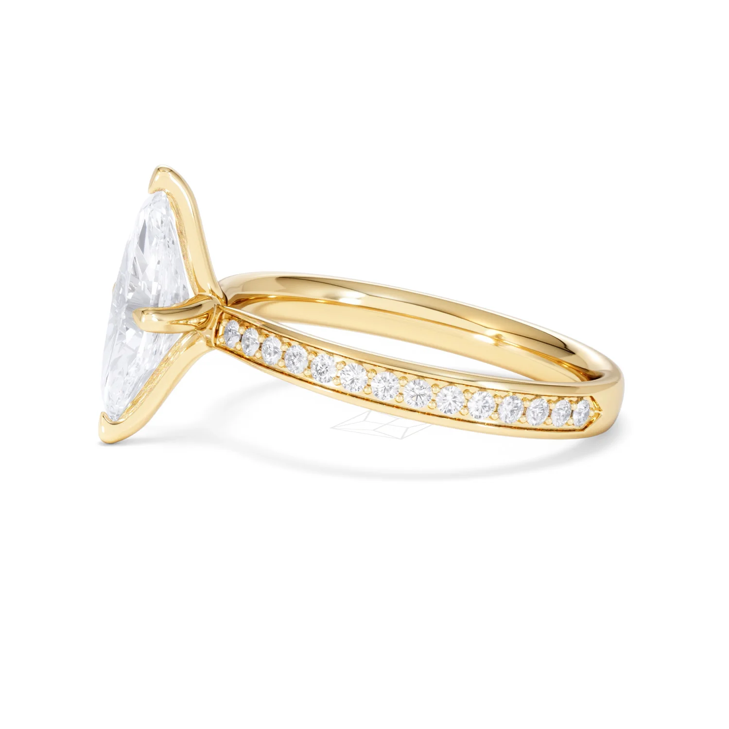 Origin Twist 1.00ct Marquise Cut Lab Diamond Solitaire Engagement Ring with Side Stones in 18K Yellow Gold - Image 70