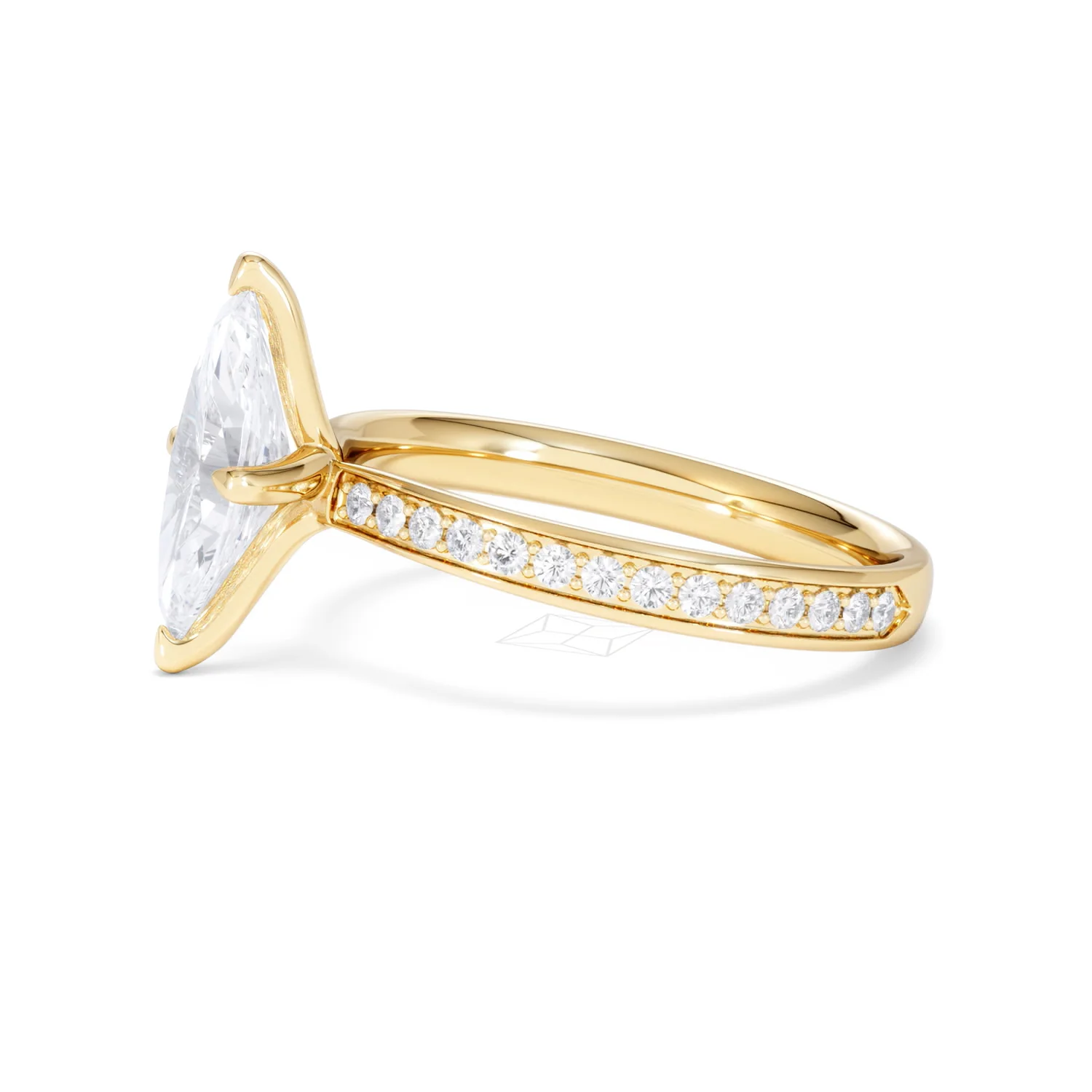 Origin Twist 1.00ct Marquise Cut Lab Diamond Solitaire Engagement Ring with Side Stones in 18K Yellow Gold - Image 71