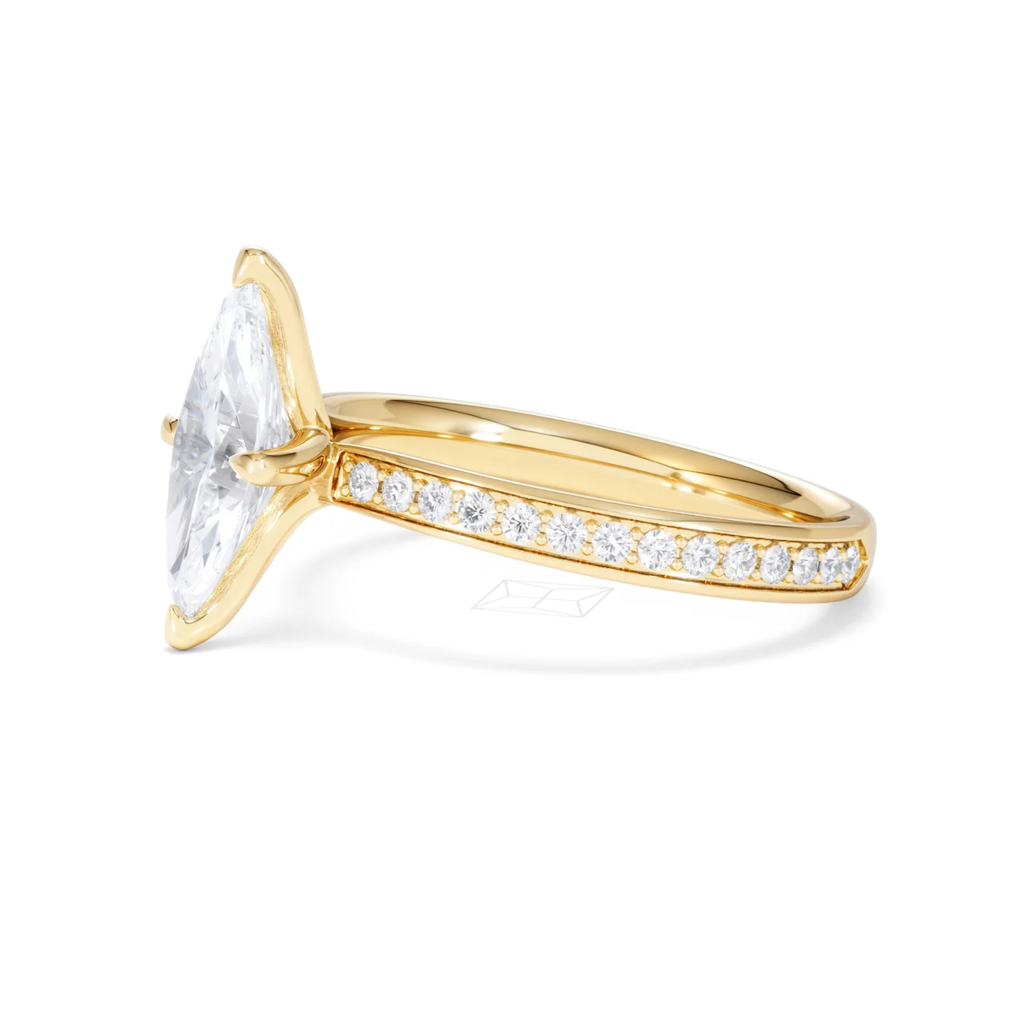 Origin Twist 1.00ct Marquise Cut Lab Diamond Solitaire Engagement Ring with Side Stones in 18K Yellow Gold - Image 73