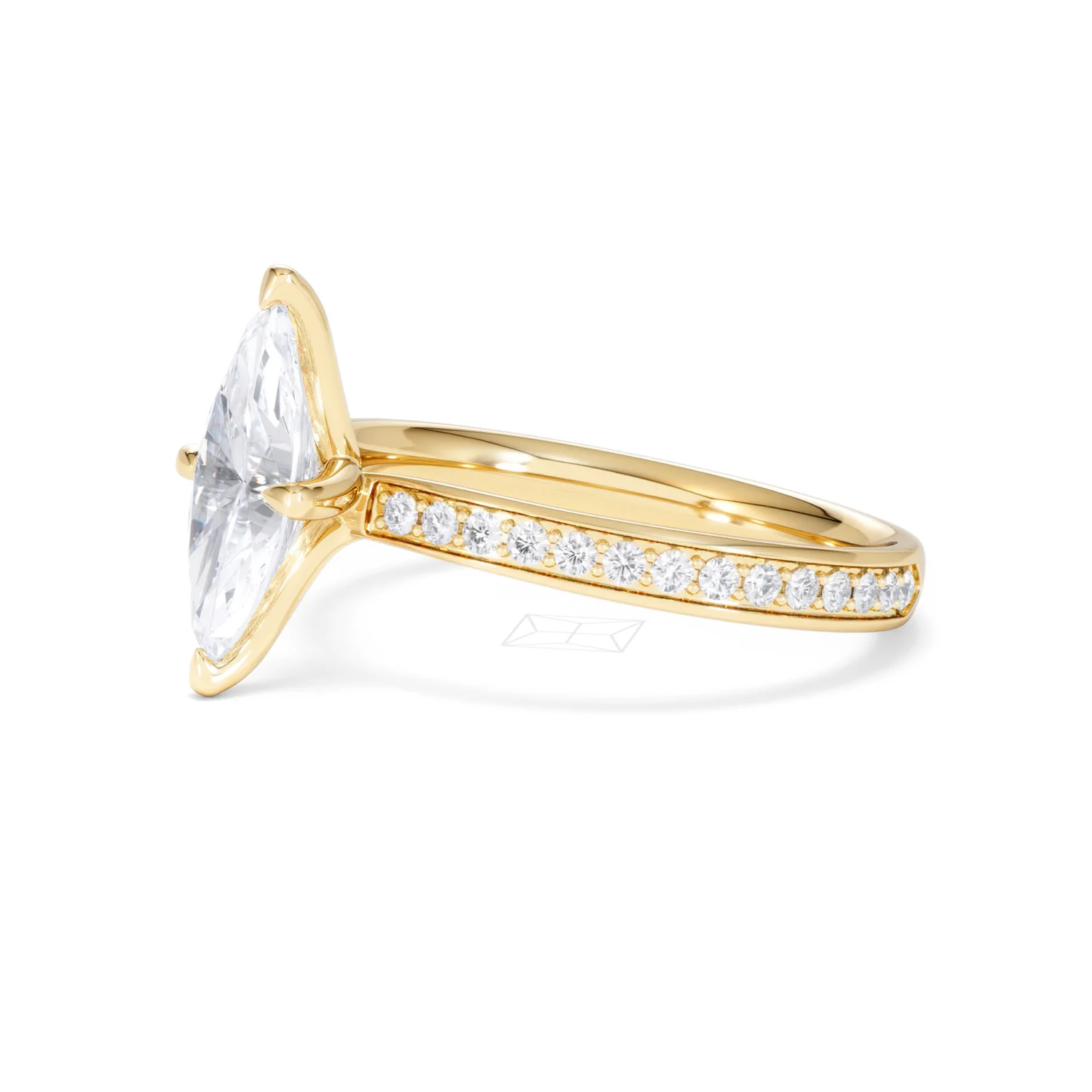 Origin Twist 1.00ct Marquise Cut Lab Diamond Solitaire Engagement Ring with Side Stones in 18K Yellow Gold - Image 74