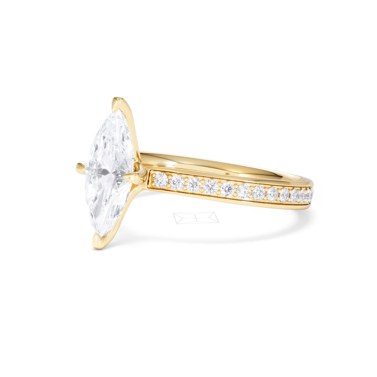 Origin Twist 1.00ct Marquise Cut Lab Diamond Solitaire Engagement Ring with Side Stones in 18K Yellow Gold - Image 78