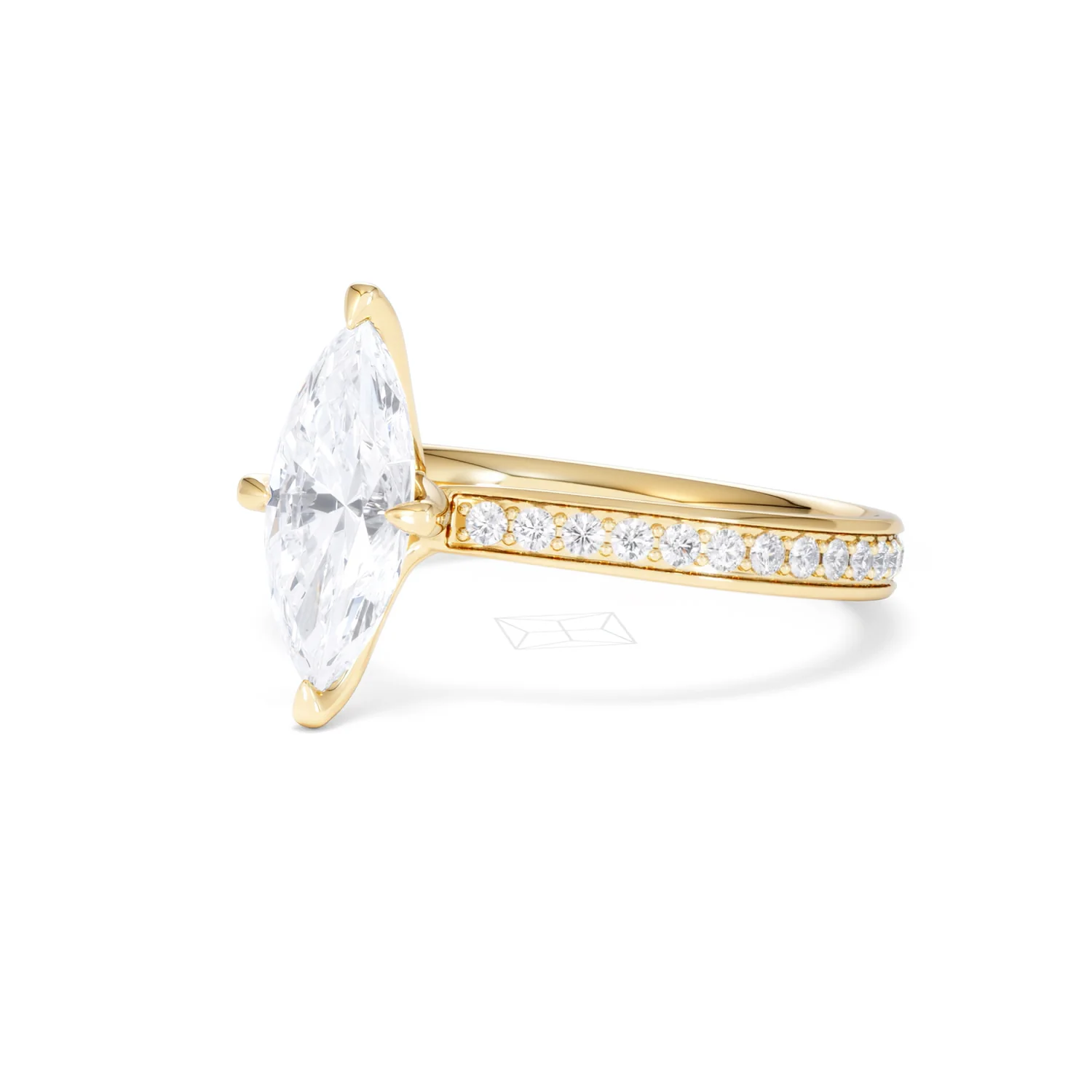 Origin Twist 1.00ct Marquise Cut Lab Diamond Solitaire Engagement Ring with Side Stones in 18K Yellow Gold - Image 79