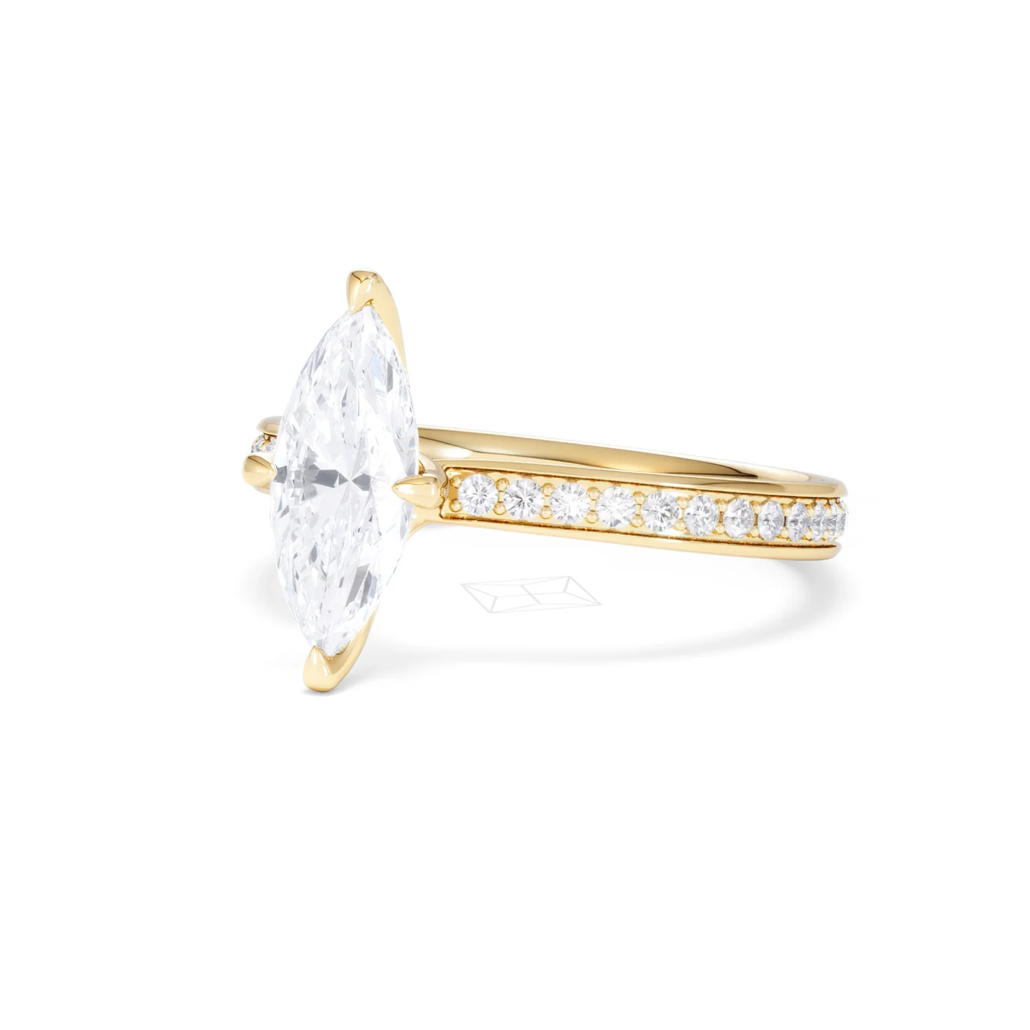 Origin Twist 1.00ct Marquise Cut Lab Diamond Solitaire Engagement Ring with Side Stones in 18K Yellow Gold - Image 80