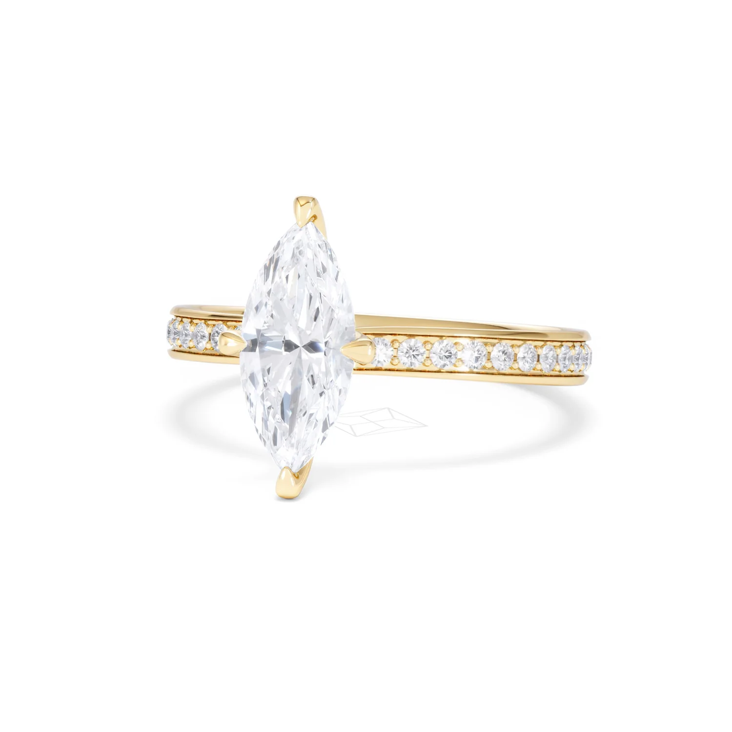 Origin Twist 1.00ct Marquise Cut Lab Diamond Solitaire Engagement Ring with Side Stones in 18K Yellow Gold - Image 83