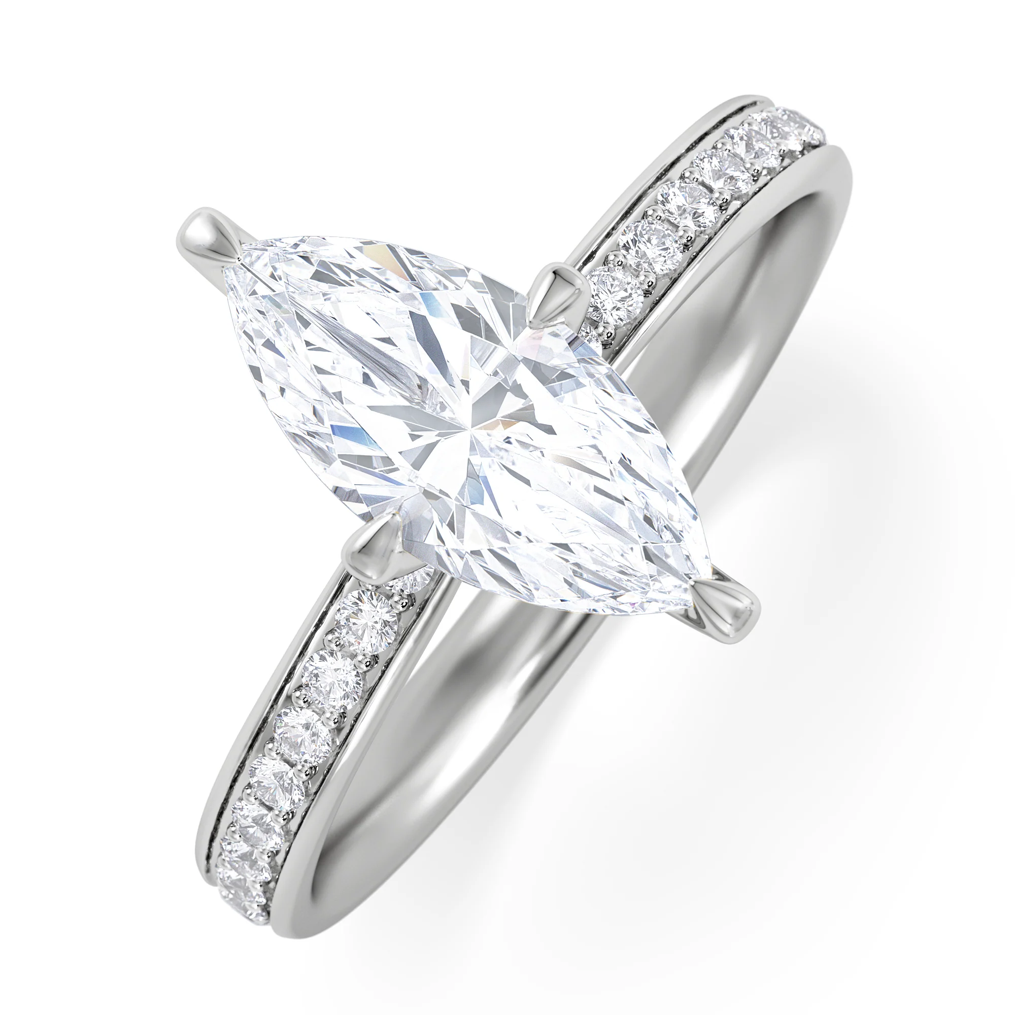 Origin Twist 1.00ct Marquise Cut Lab Diamond Solitaire Engagement Ring with Side Stones in Platinum