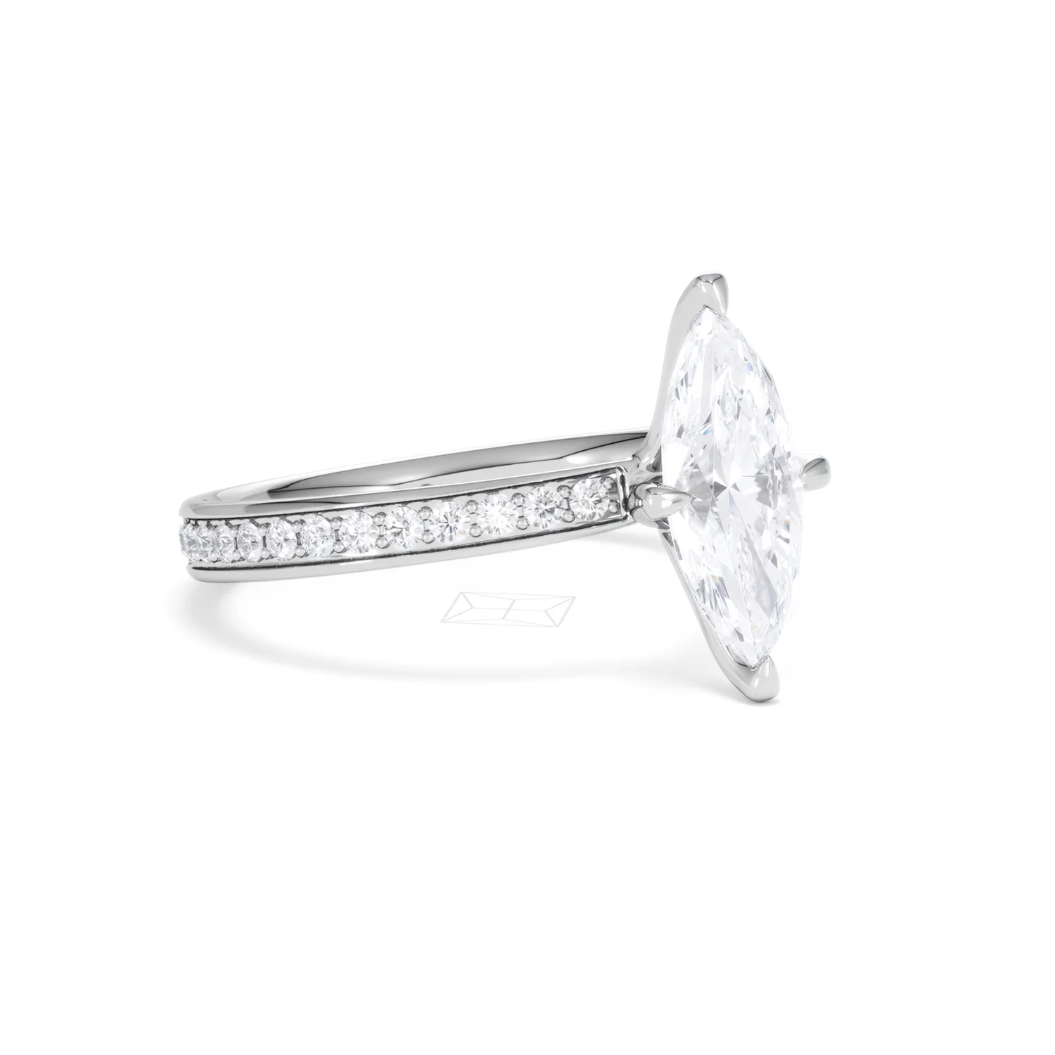 Origin Twist 1.00ct Marquise Cut Lab Diamond Solitaire Engagement Ring with Side Stones in Platinum - Image 15
