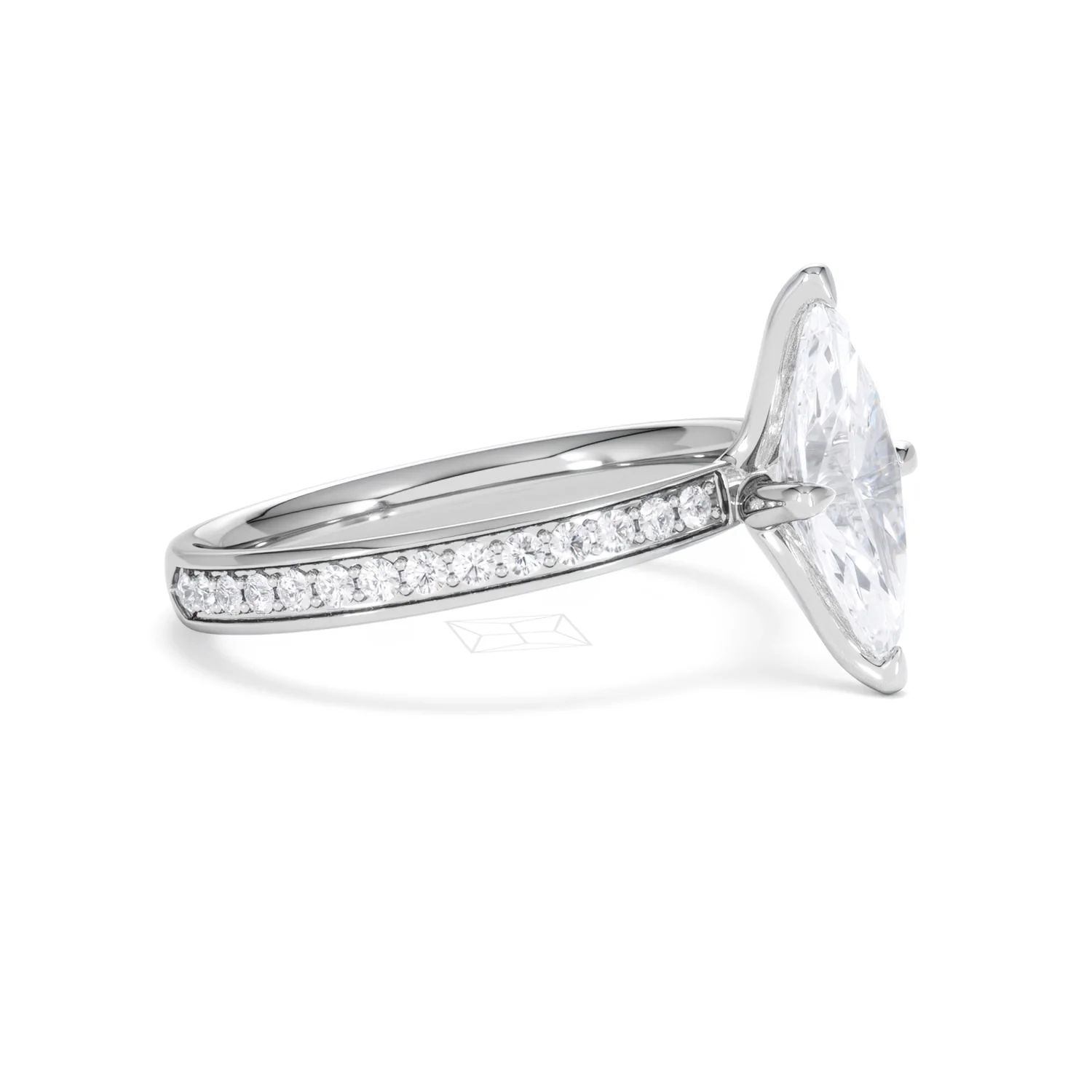 Origin Twist 1.00ct Marquise Cut Lab Diamond Solitaire Engagement Ring with Side Stones in Platinum - Image 20