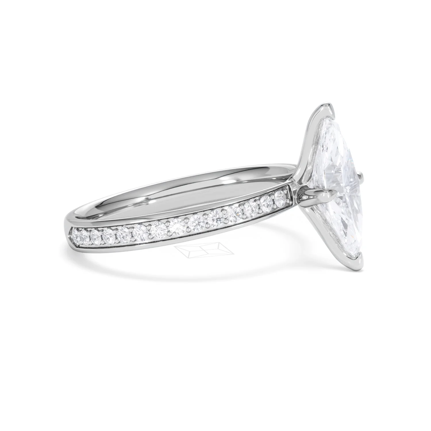 Origin Twist 1.00ct Marquise Cut Lab Diamond Solitaire Engagement Ring with Side Stones in Platinum - Image 21