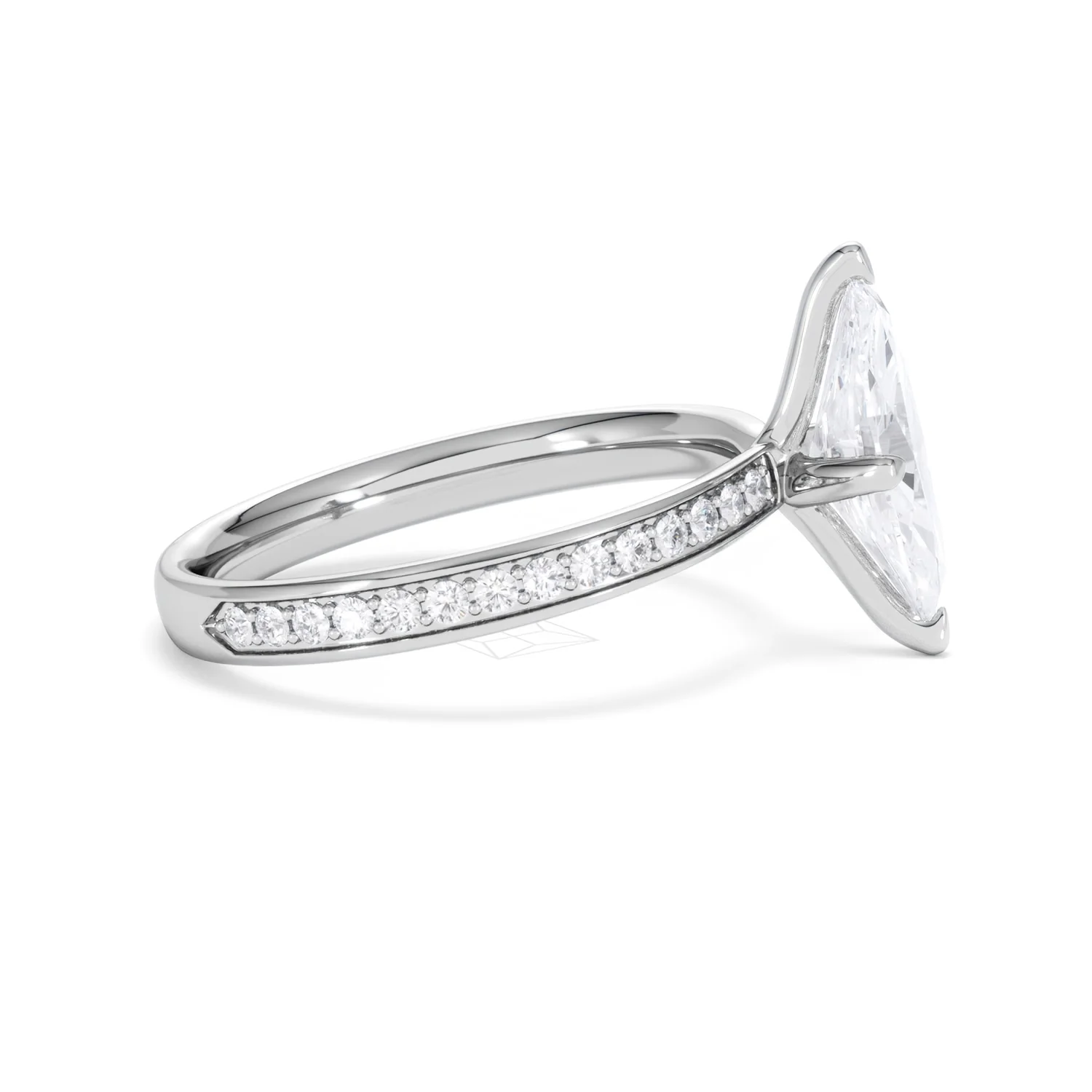 Origin Twist 1.00ct Marquise Cut Lab Diamond Solitaire Engagement Ring with Side Stones in Platinum - Image 25