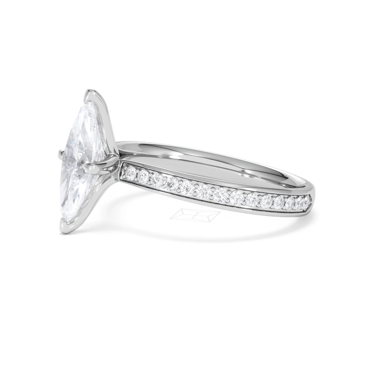 Origin Twist 1.00ct Marquise Cut Lab Diamond Solitaire Engagement Ring with Side Stones in Platinum - Image 73