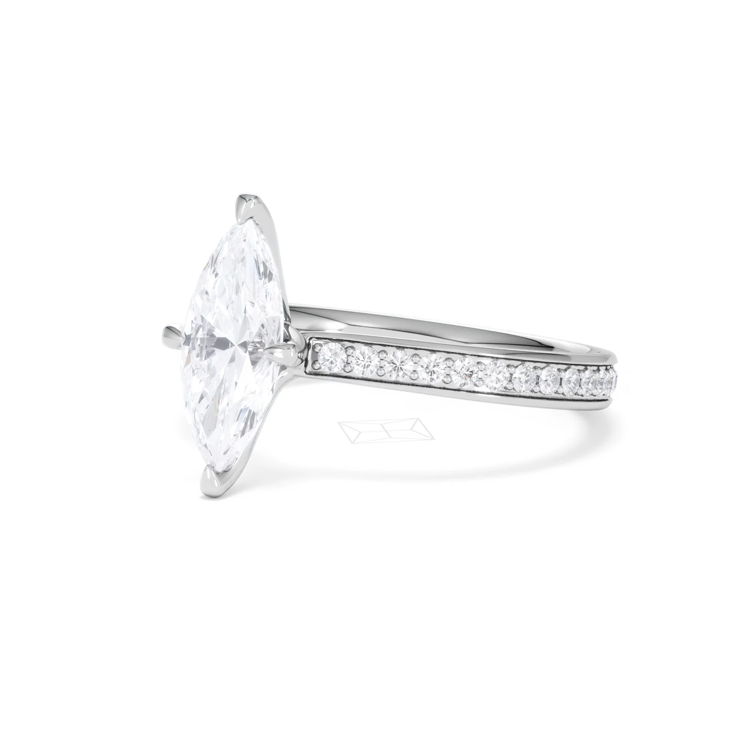 Origin Twist 1.00ct Marquise Cut Lab Diamond Solitaire Engagement Ring with Side Stones in Platinum - Image 79