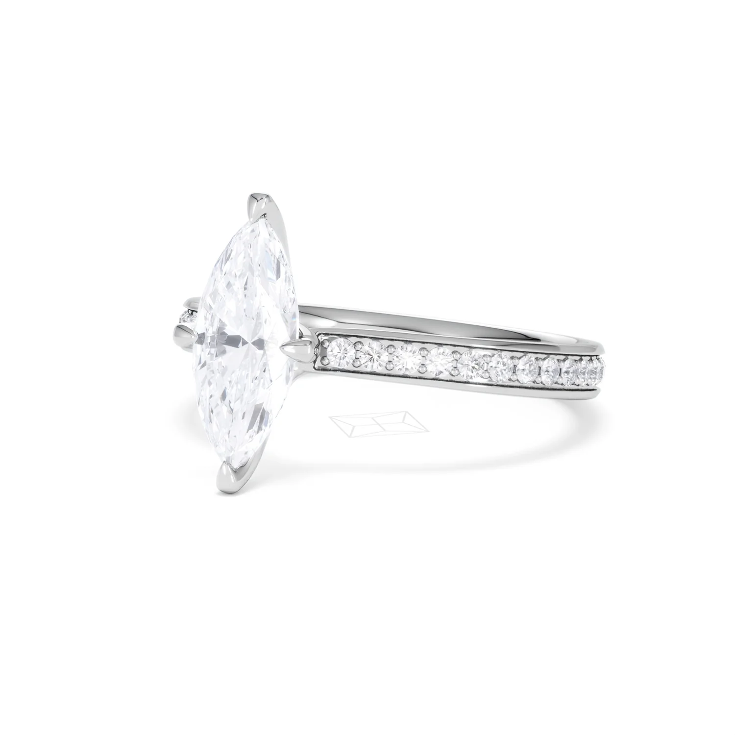 Origin Twist 1.00ct Marquise Cut Lab Diamond Solitaire Engagement Ring with Side Stones in Platinum - Image 80